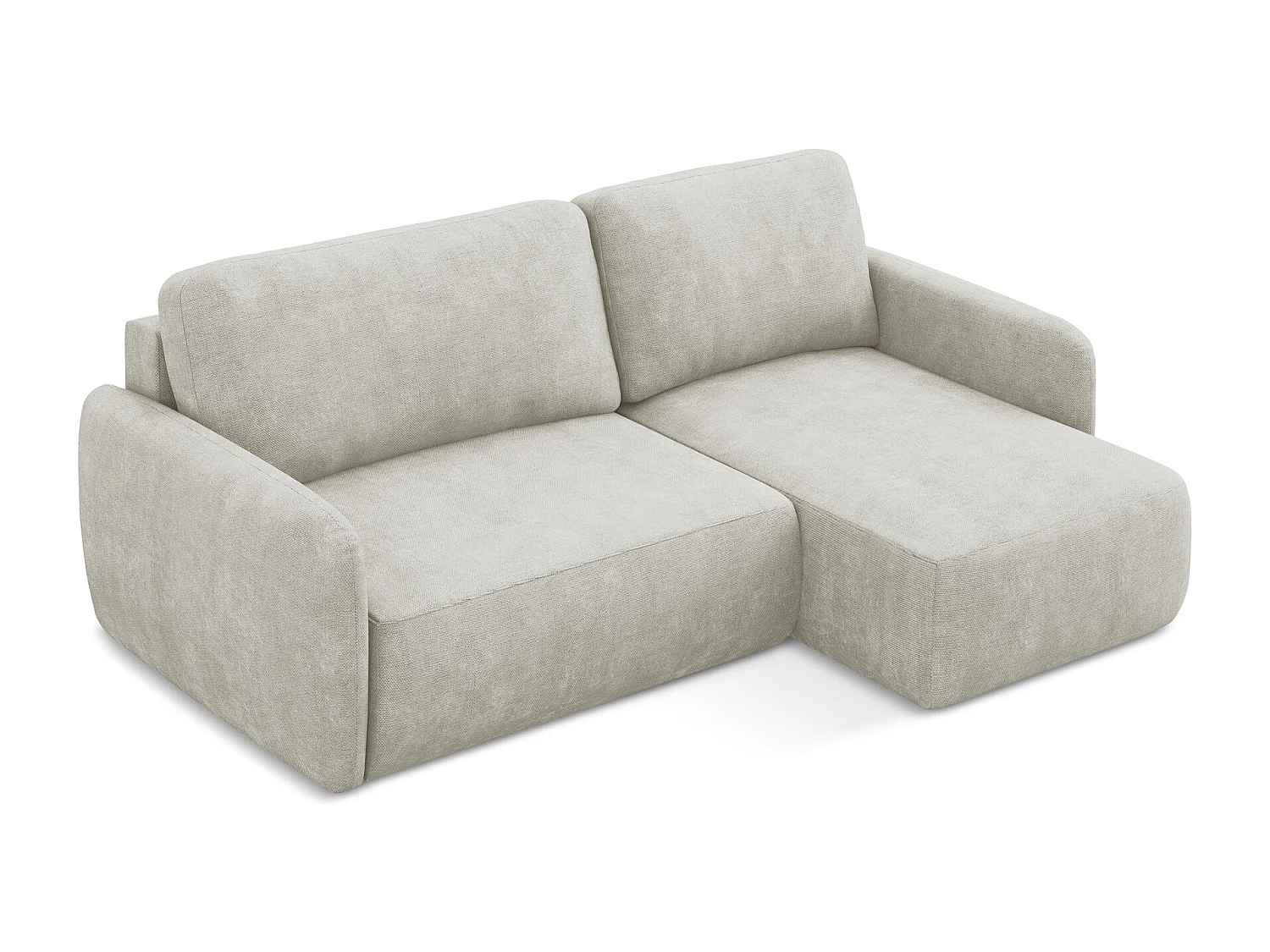 Canapé d'angle droit convertible en tissu chenille - perle - LILO