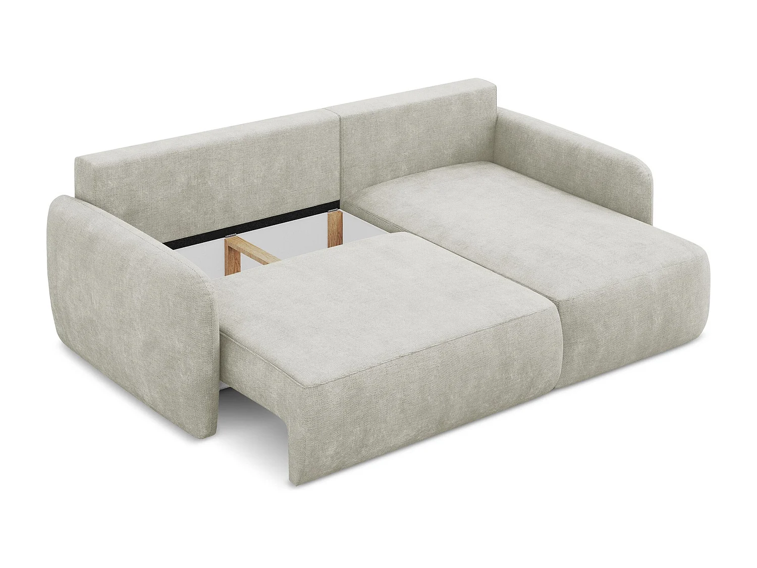 Canapé d'angle droit convertible en tissu chenille - perle - LILO