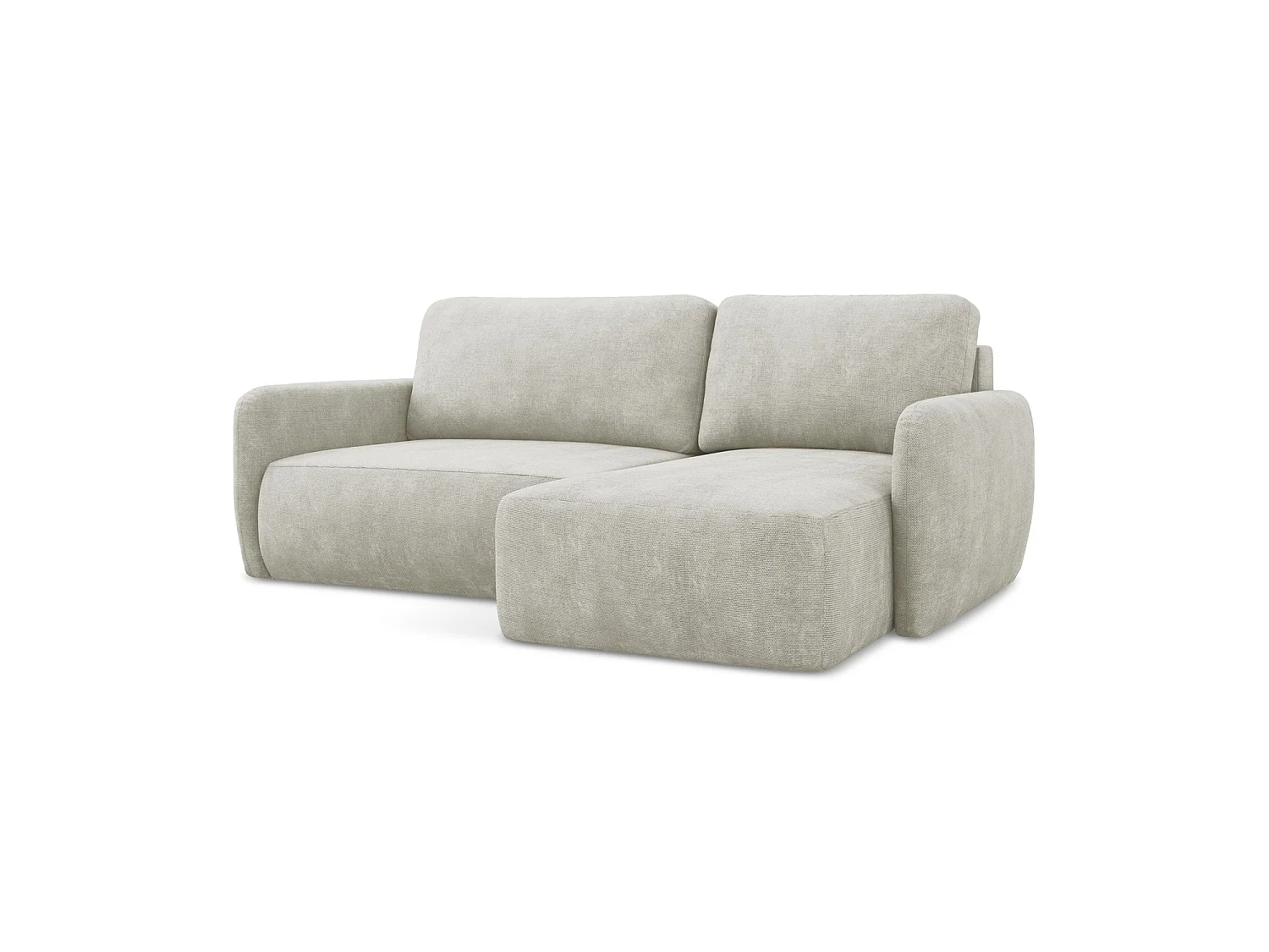 Canapé d'angle droit convertible en tissu chenille - perle - CORLE