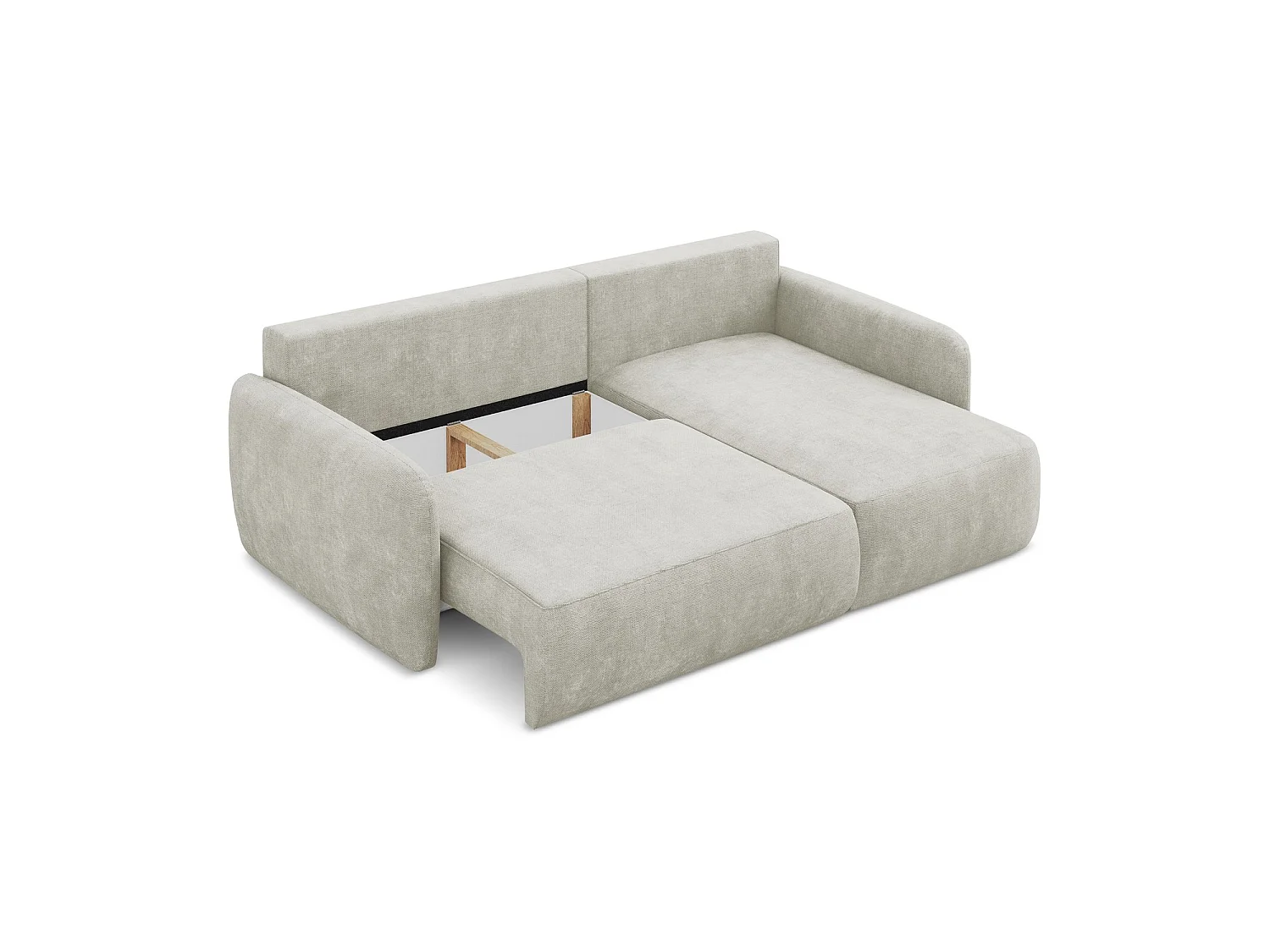 Canapé d'angle droit convertible en tissu chenille - perle - CORLE