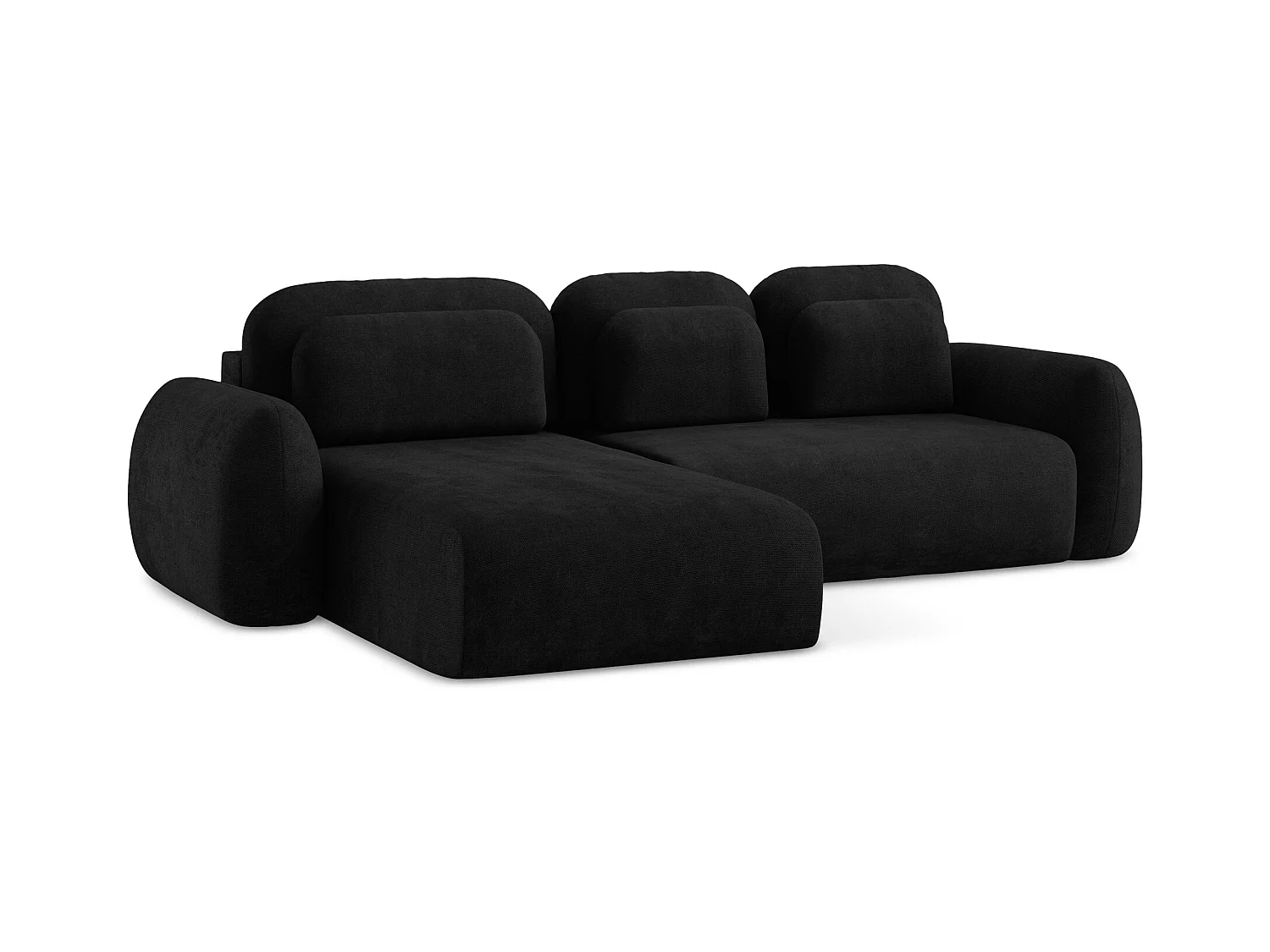 Canapé d’angle 3 places gauche convertible en tissu chenille - noir - LOHI
