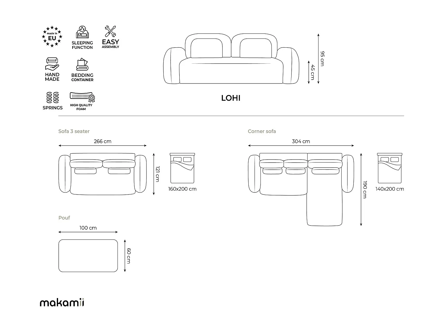 Canapé d’angle 3 places gauche convertible en tissu chenille - noir - LOHI