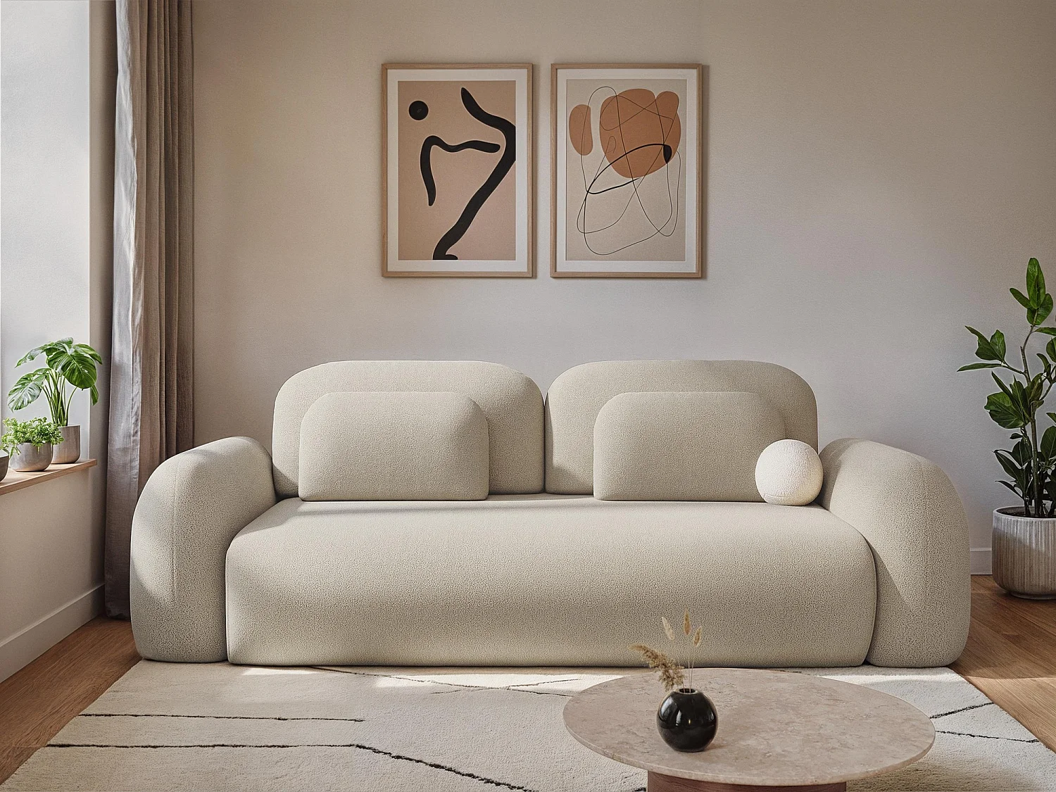 Canapé d’angle 3 places gauche convertible en tissu chenille - noir - LOHI