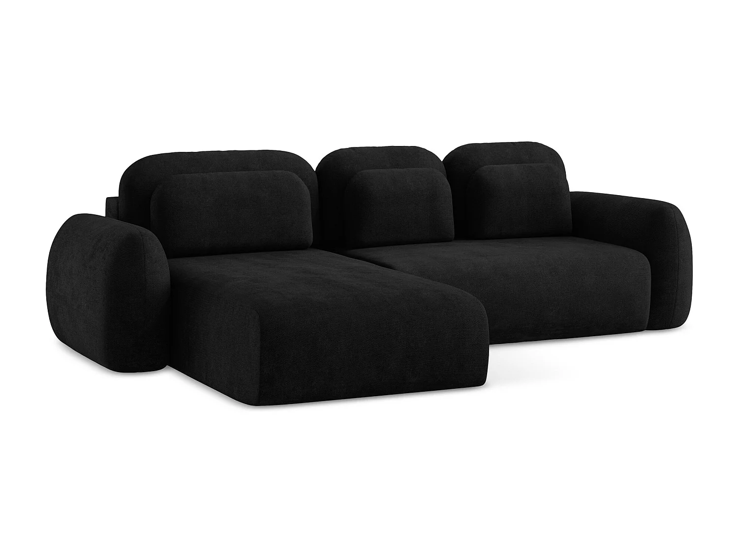 Canapé d’angle 3 places gauche convertible en tissu chenille - noir - LOHI