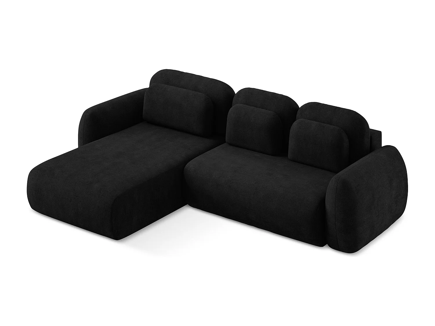 Canapé d’angle 3 places gauche convertible en tissu chenille - noir - LOHI