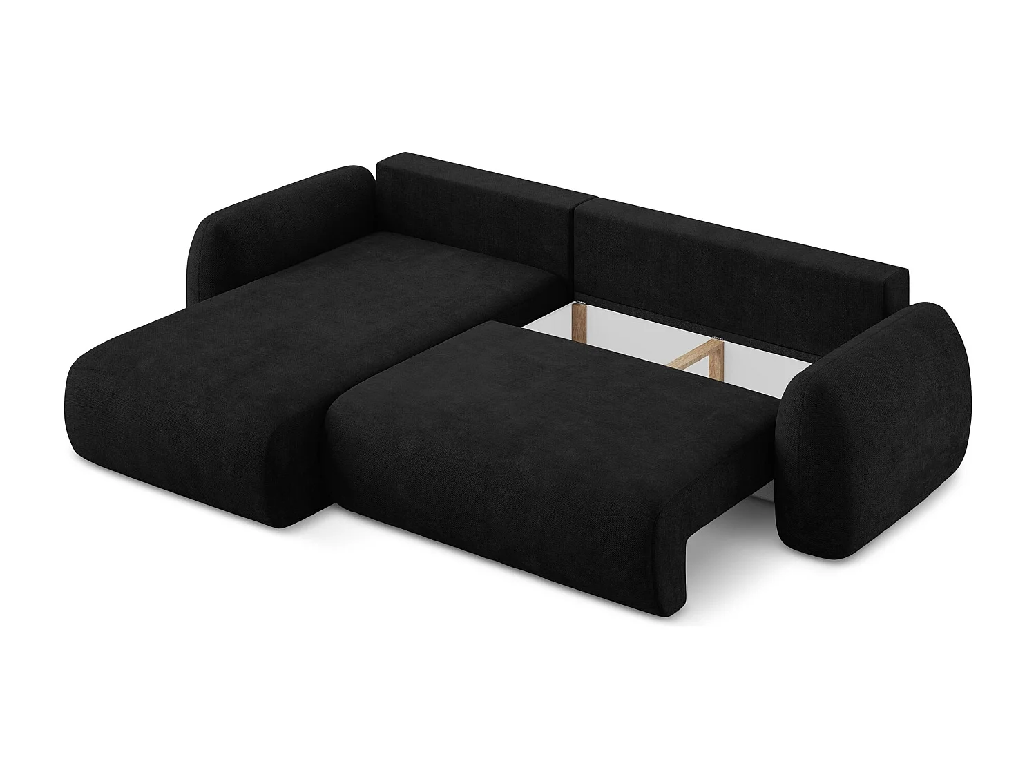 Canapé d’angle 3 places gauche convertible en tissu chenille - noir - LOHI
