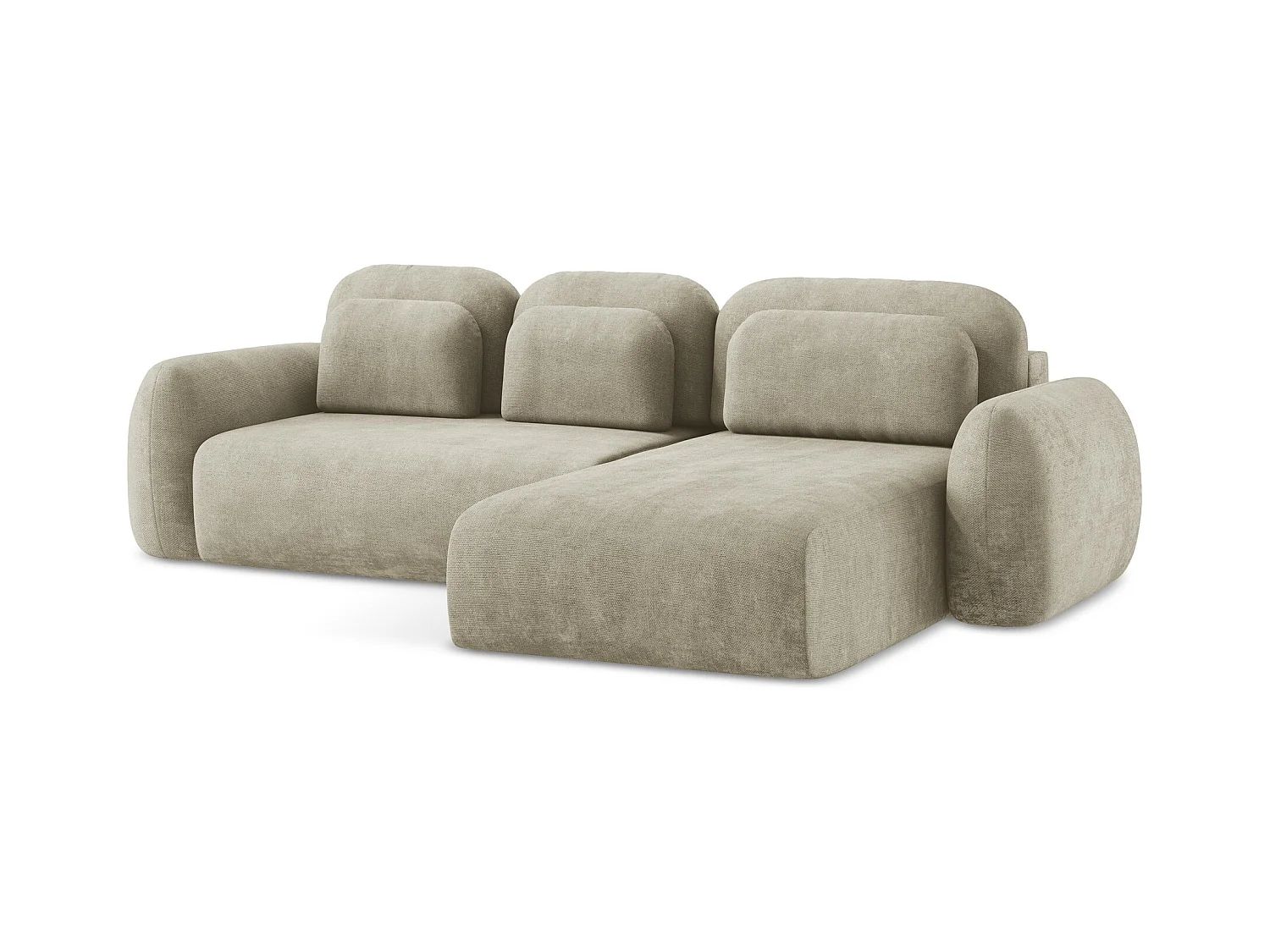 Canapé d'angle droit convertible en tissu chenille - beige - LOHI