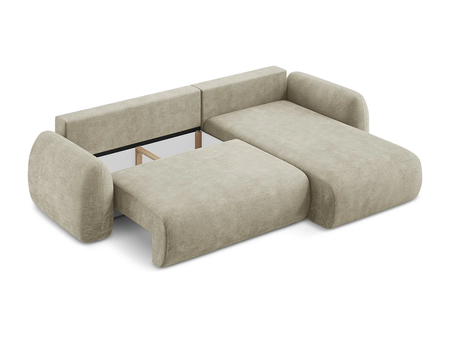 Canapé d'angle droit convertible en tissu chenille - beige - LOHI