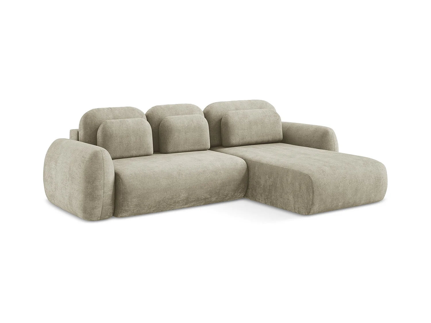 Ecksofa mit Schlaffunktion - Ecke Rechts - Chenille - Beige - LOHI