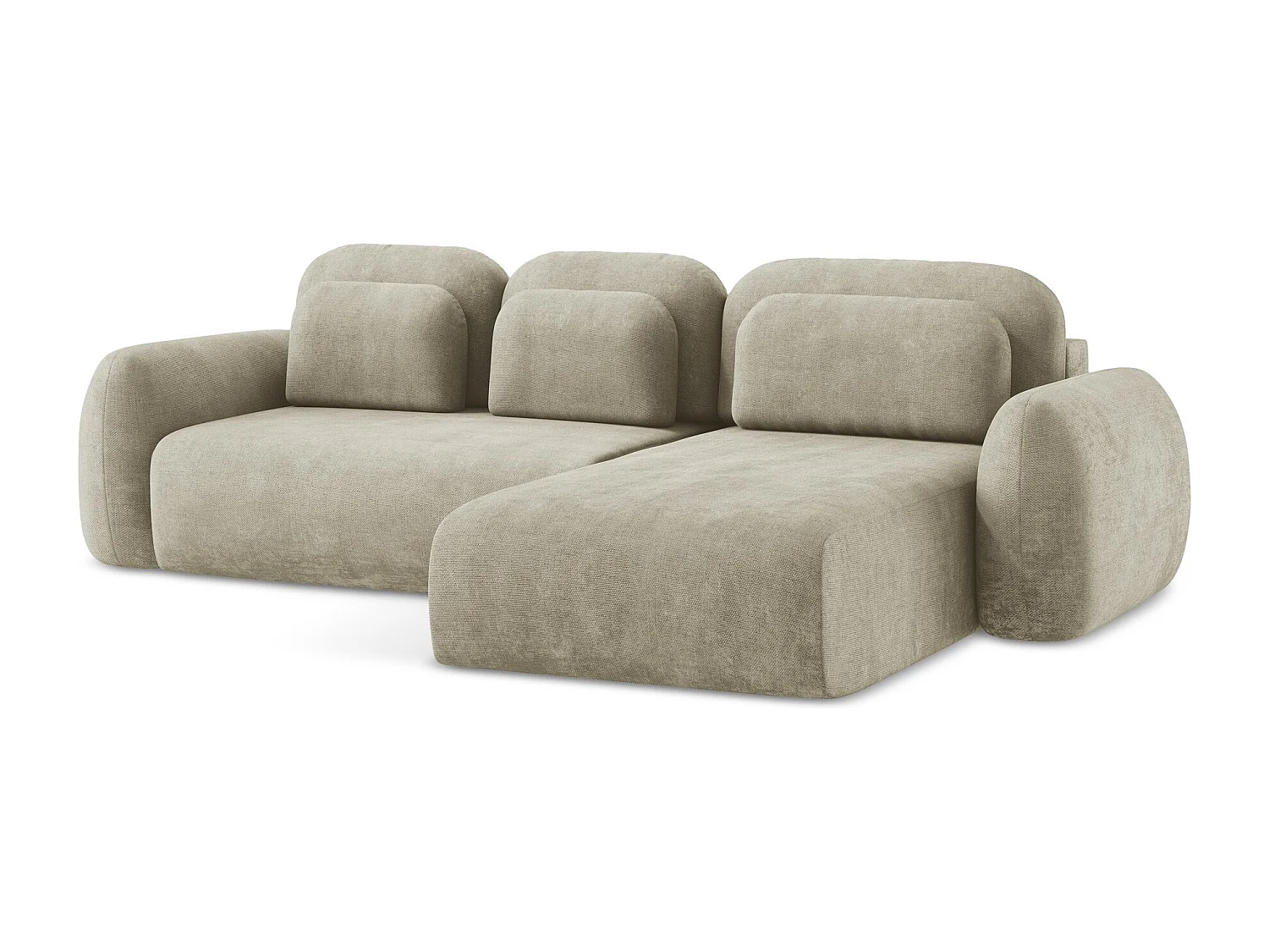 Canapé d'angle droit convertible en tissu chenille - beige - LOHI