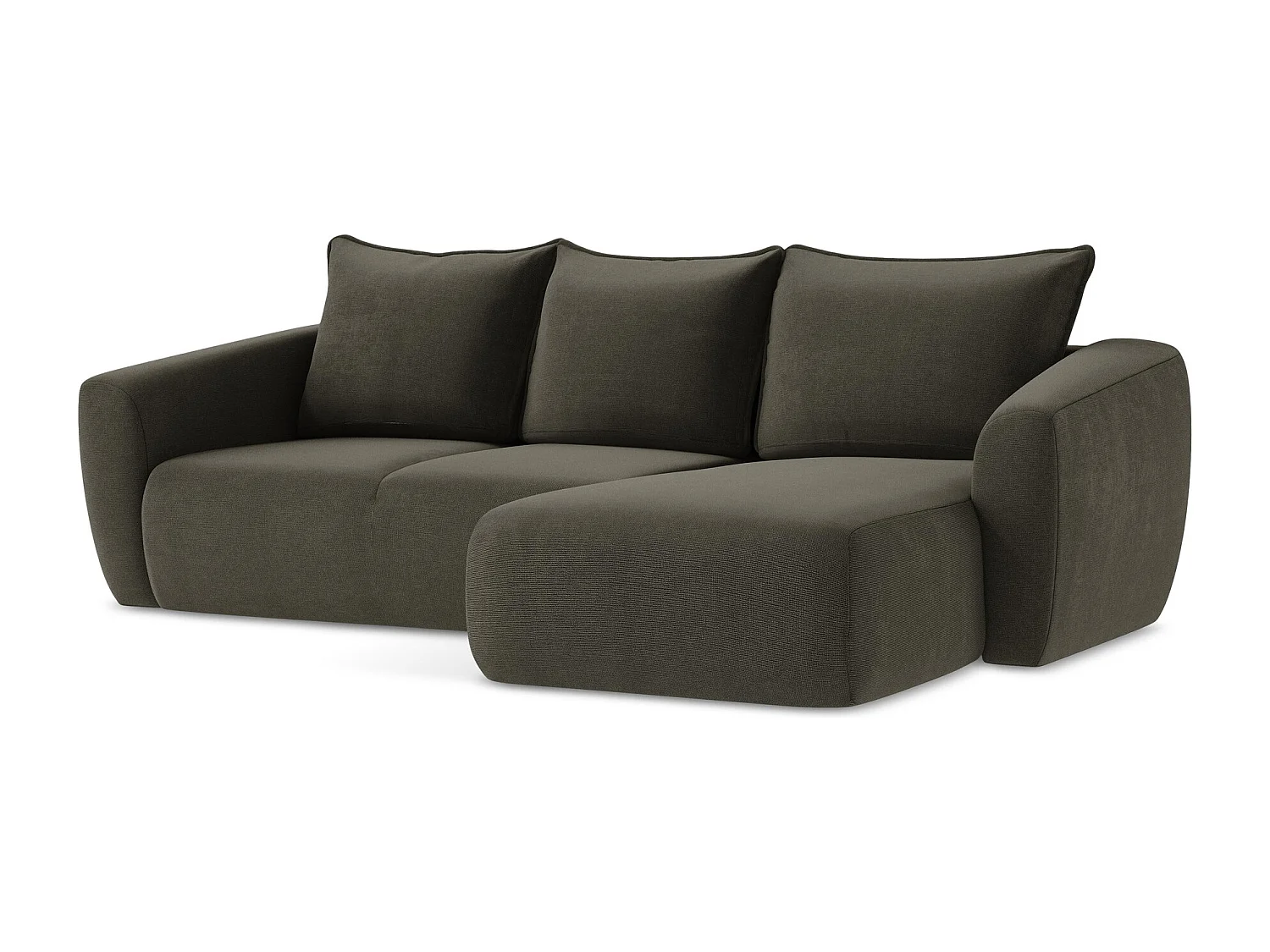 Canapé d'angle droit convertible en tissu texturé - taupe - GUAVA