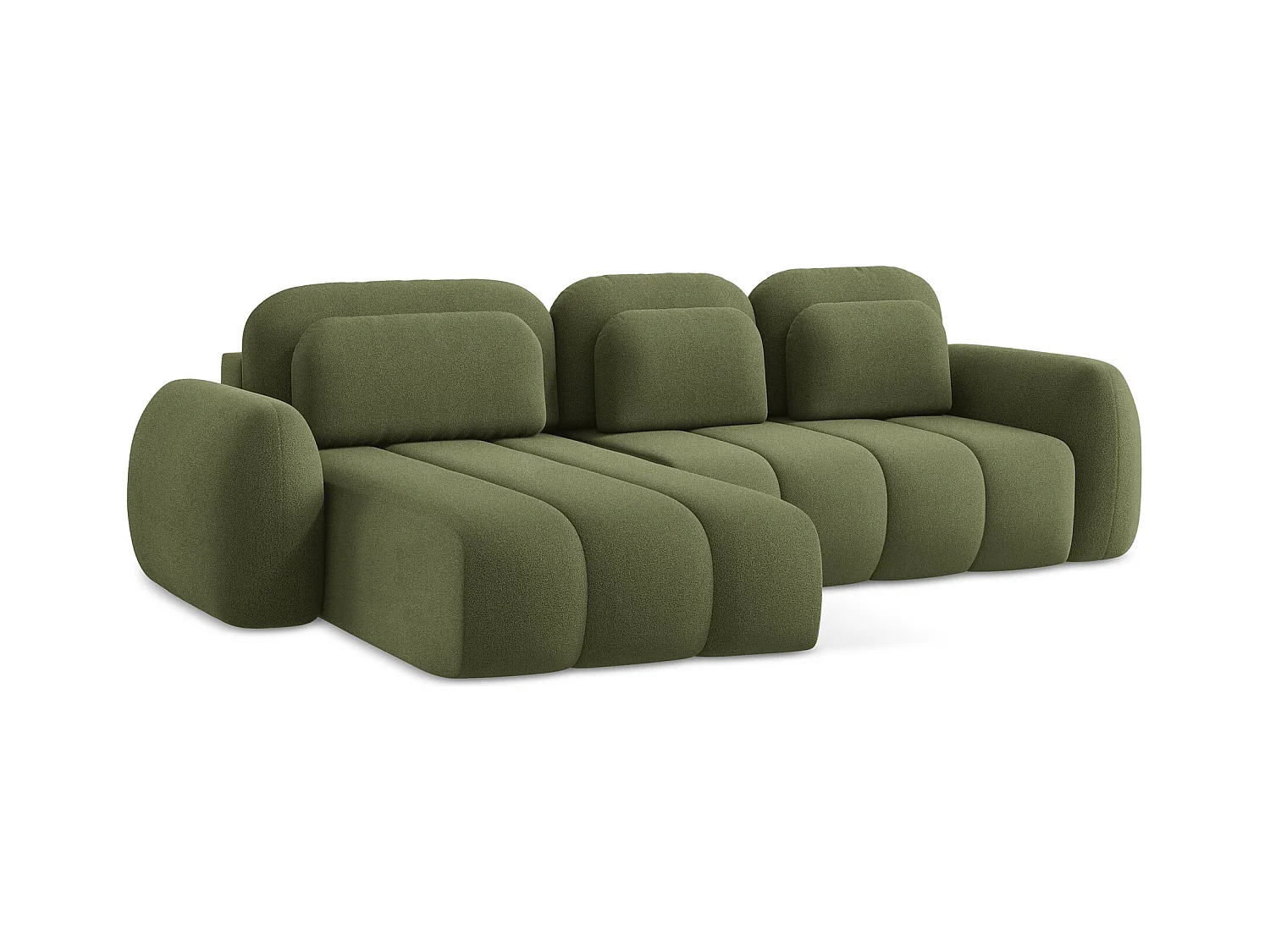Canapé d’angle 3 places gauche convertible en tissu bouclette - vert - PELE