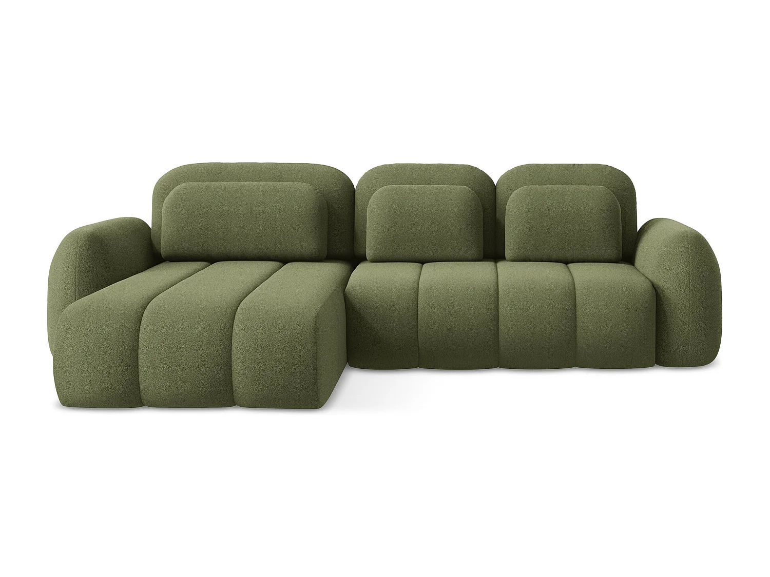 Canapé d’angle 3 places gauche convertible en tissu bouclette - vert - PELE