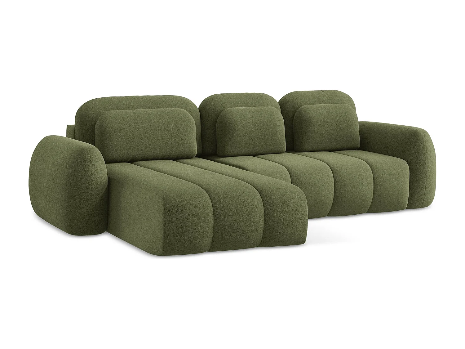 Canapé d’angle 3 places gauche convertible en tissu bouclette - vert - PELE