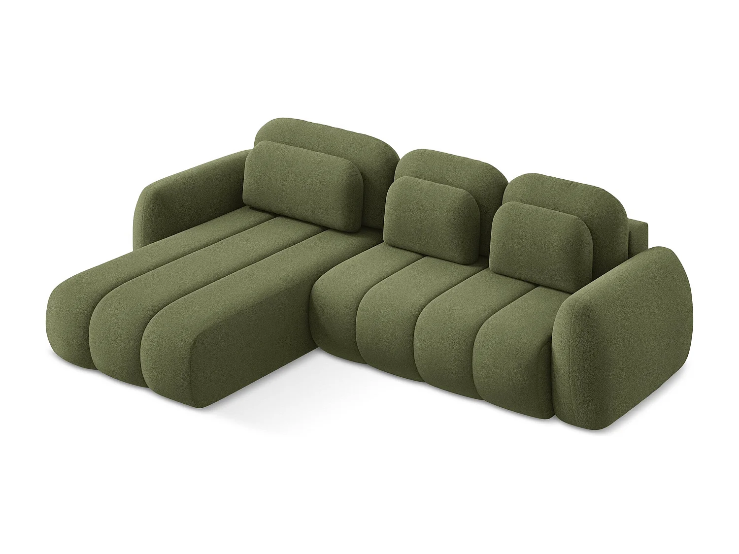 Canapé d’angle 3 places gauche convertible en tissu bouclette - vert - PELE