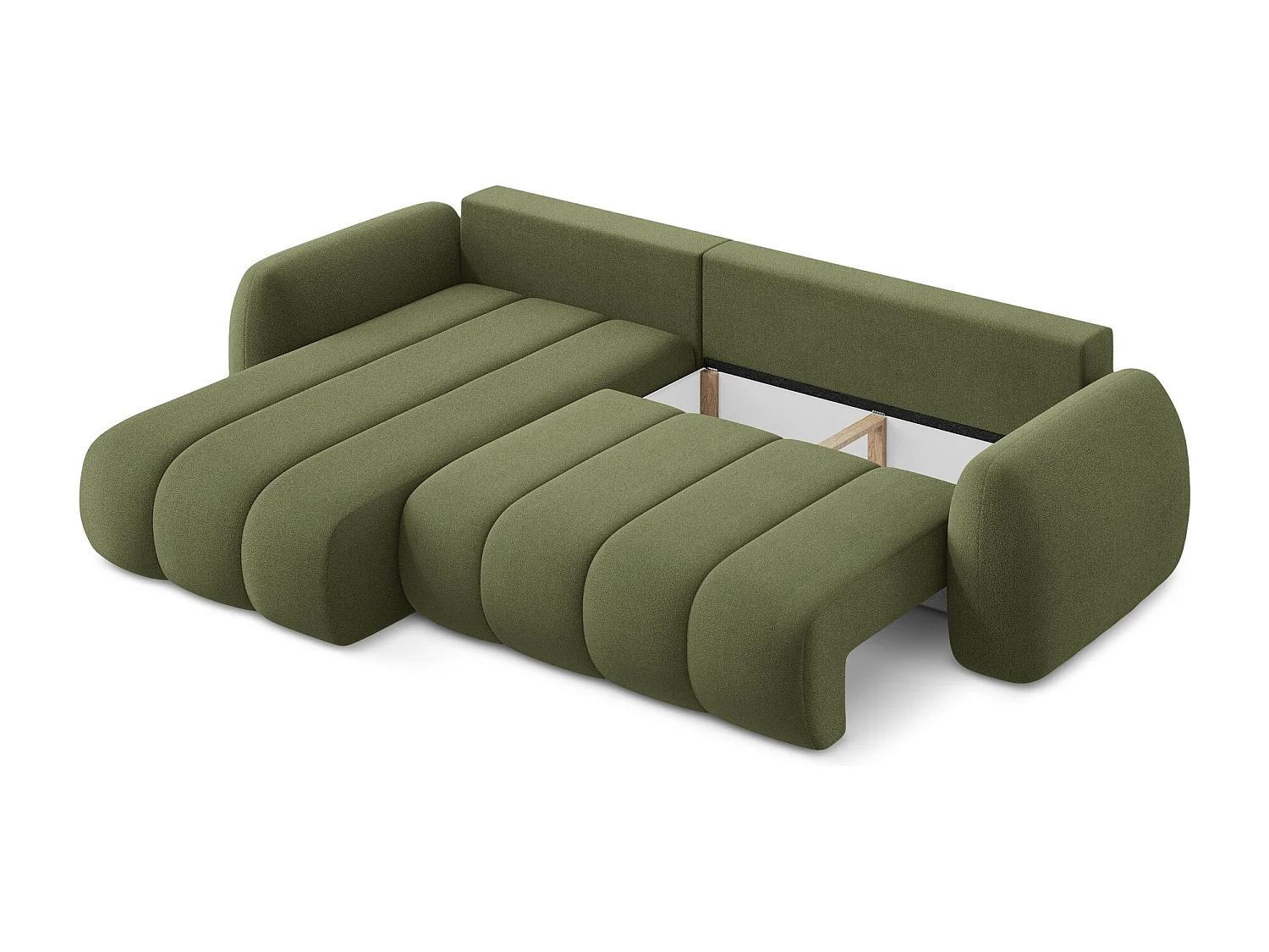 Canapé d’angle 3 places gauche convertible en tissu bouclette - vert - PELE