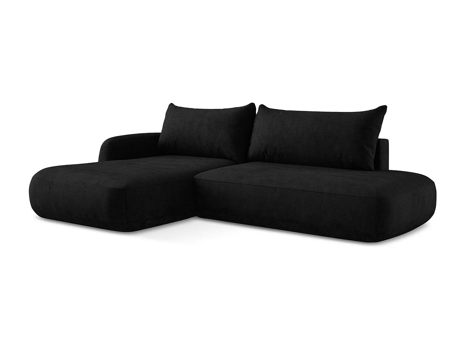 Canapé d’angle 3 places gauche convertible en tissu chenille - noir - HALE