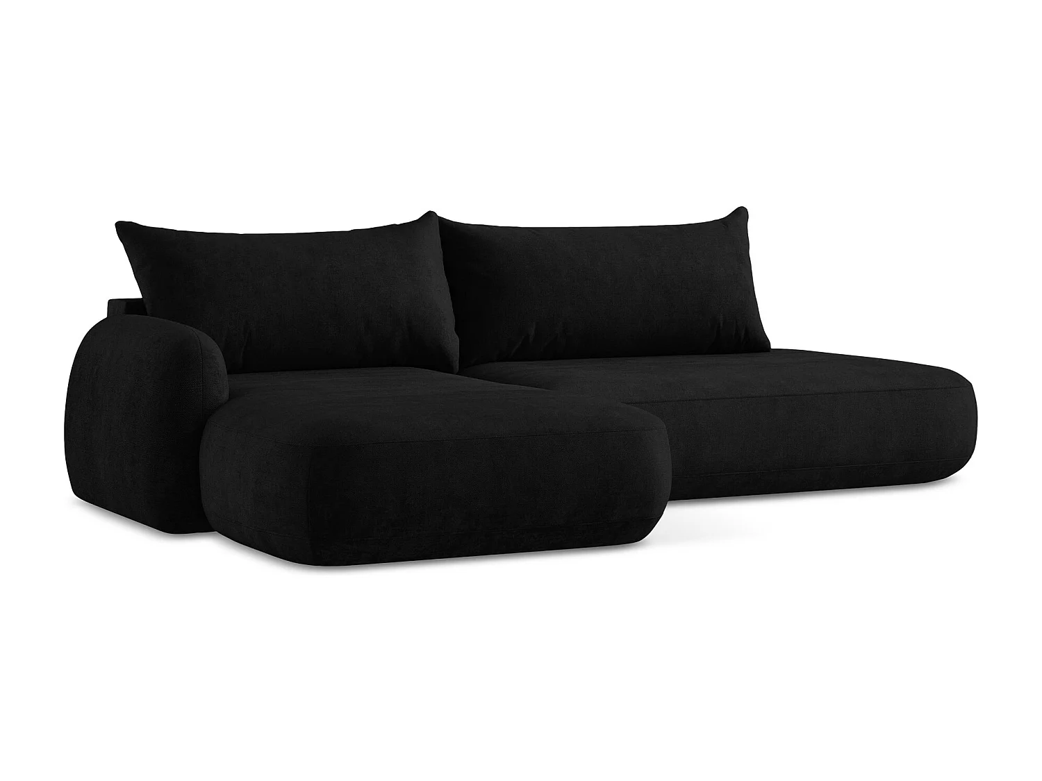 Canapé d’angle 3 places gauche convertible en tissu chenille - noir - HALE