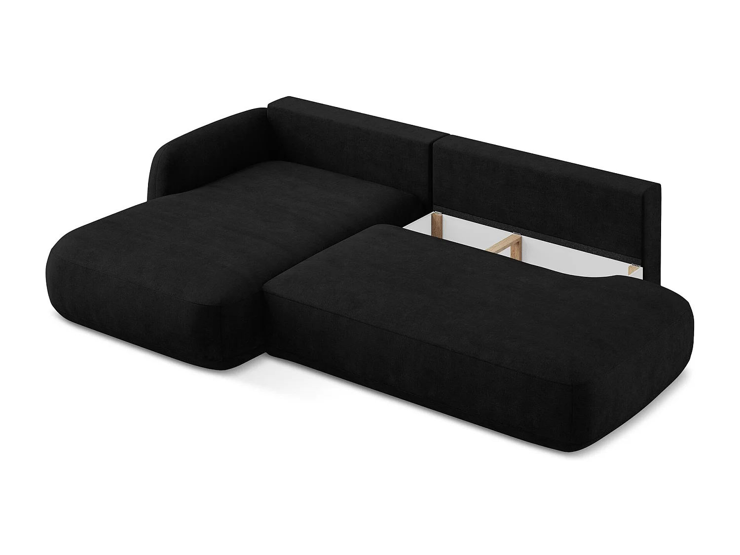 Canapé d’angle 3 places gauche convertible en tissu chenille - noir - HALE