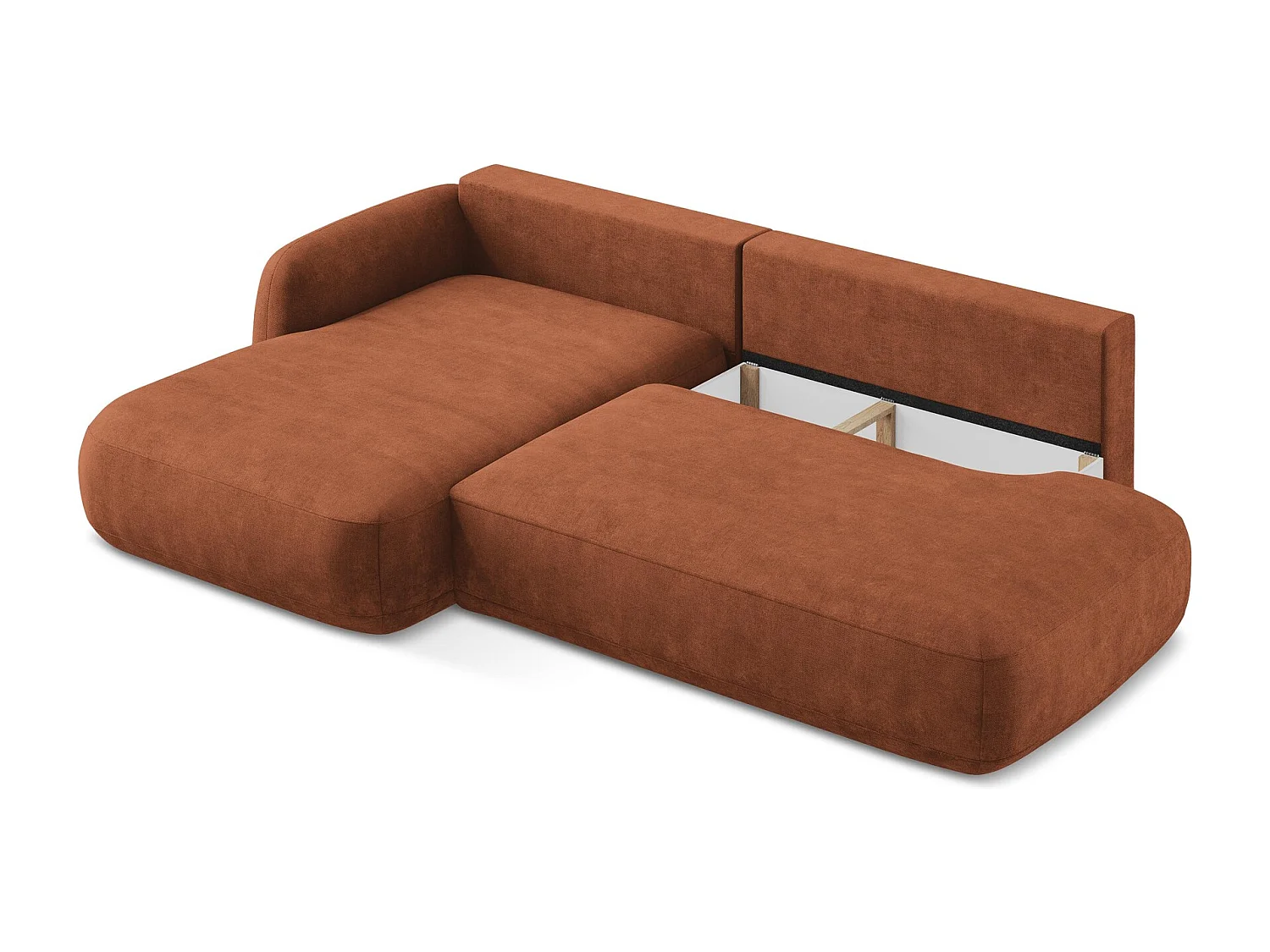 Canapé d’angle 3 places gauche convertible en tissu chenille - terre cuite - HALE