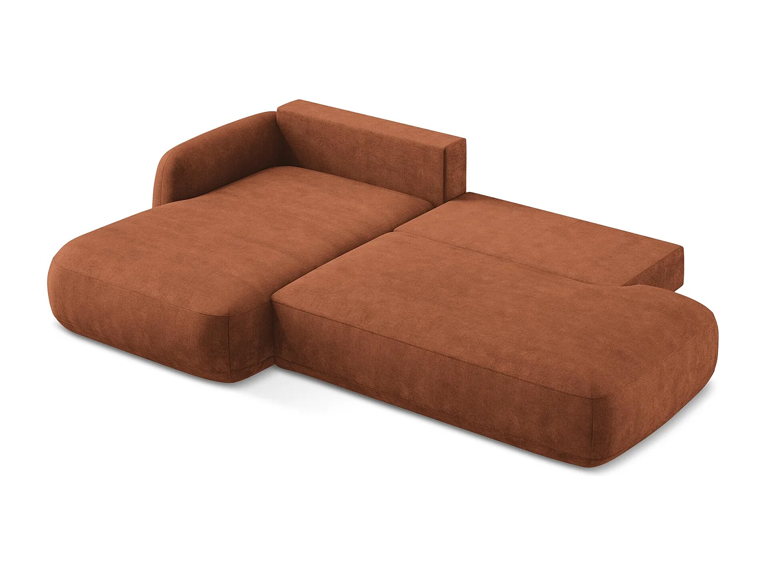 Canapé d’angle 3 places gauche convertible en tissu chenille - terre cuite - HALE