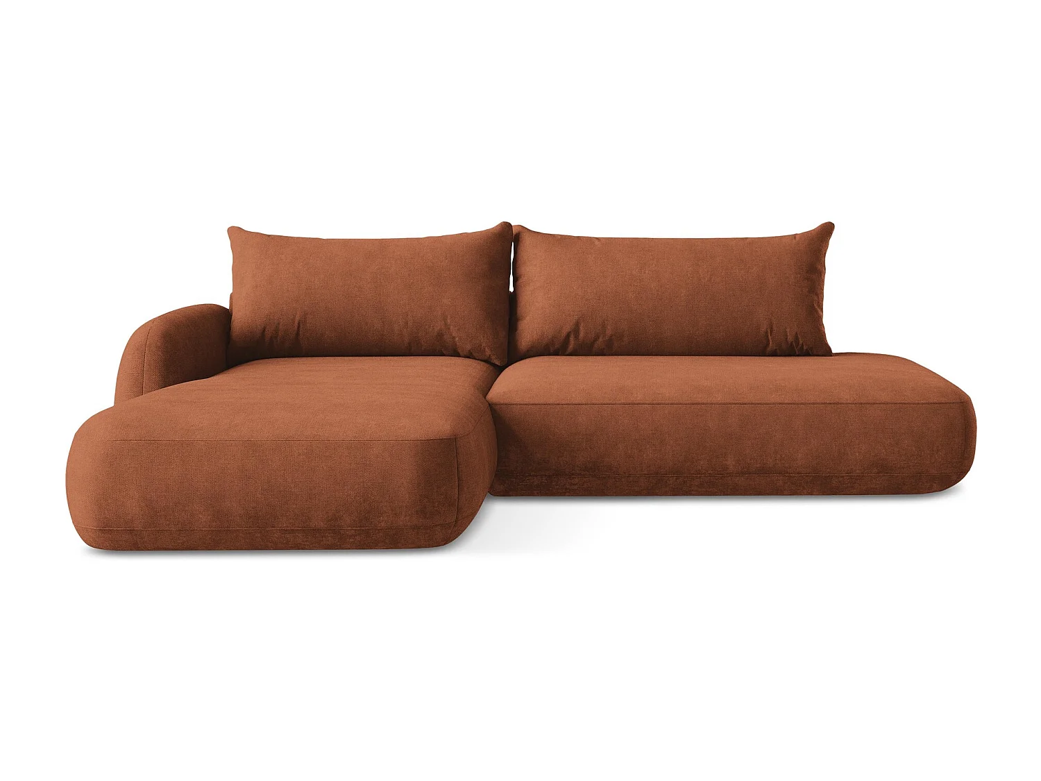 Canapé d’angle 3 places gauche convertible en tissu chenille - terre cuite - HALE