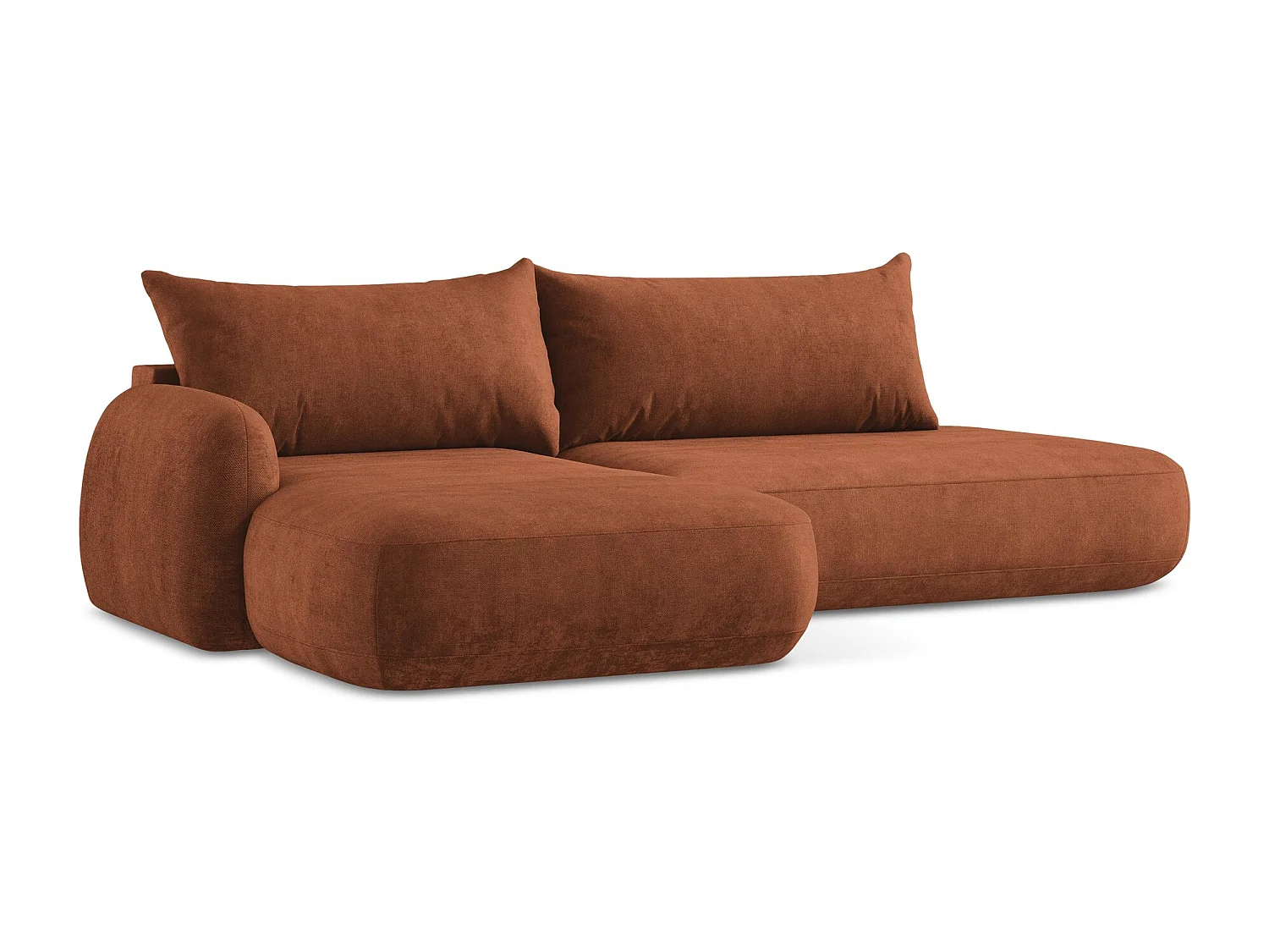 Canapé d’angle 3 places gauche convertible en tissu chenille - terre cuite - HALE