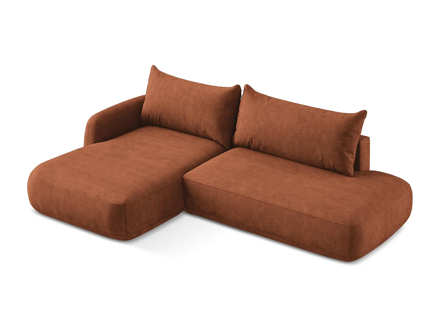 Canapé d’angle 3 places gauche convertible en tissu chenille - terre cuite - HALE