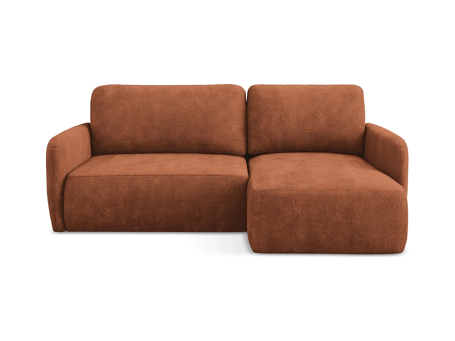 Canapé d'angle droit convertible en tissu chenille - terre cuite - LILO