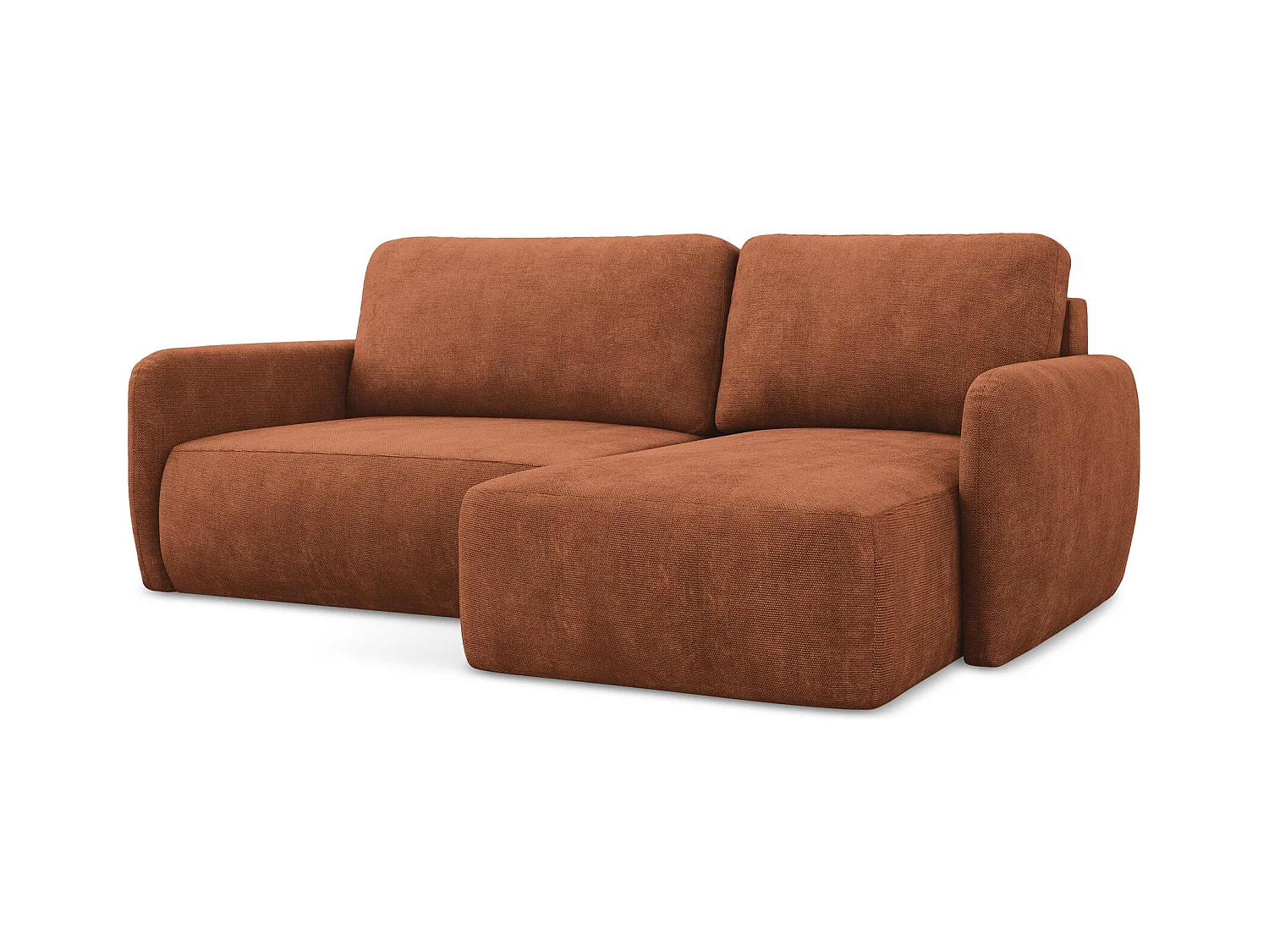 Canapé d'angle droit convertible en tissu chenille - terre cuite - LILO