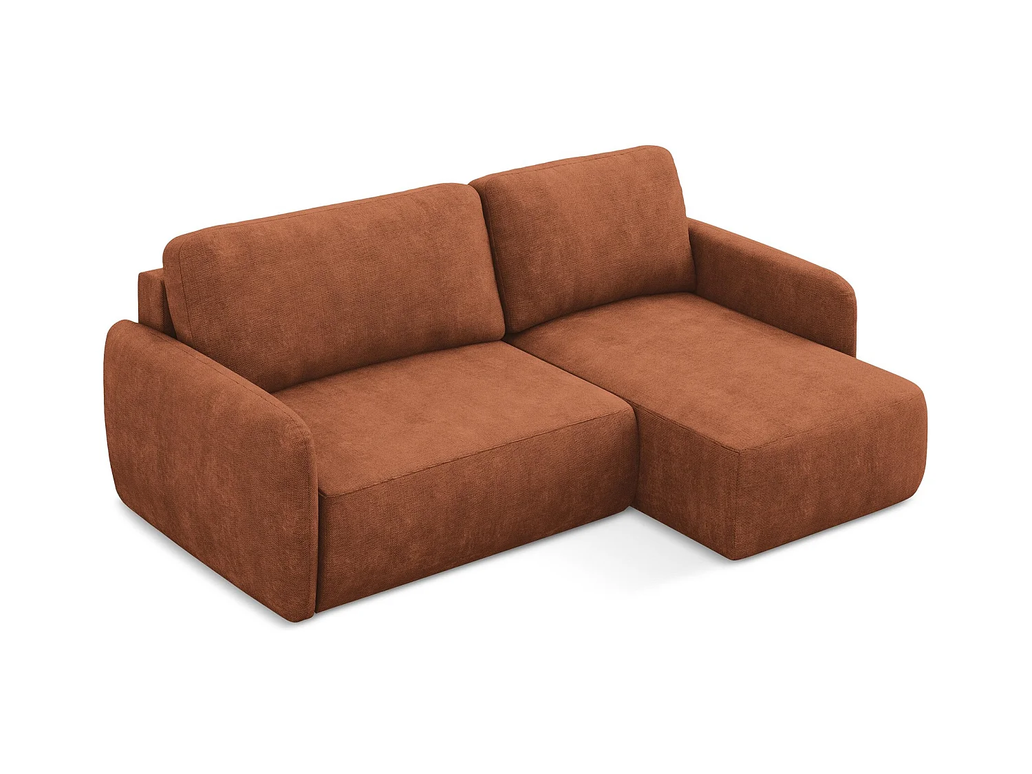 Canapé d'angle droit convertible en tissu chenille - terre cuite - LILO