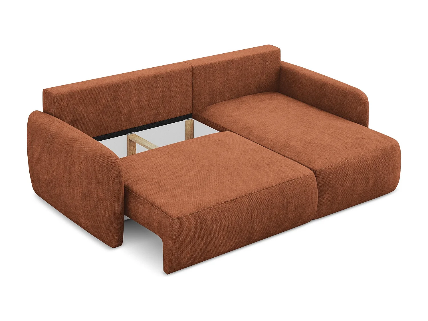 Canapé d'angle droit convertible en tissu chenille - terre cuite - LILO