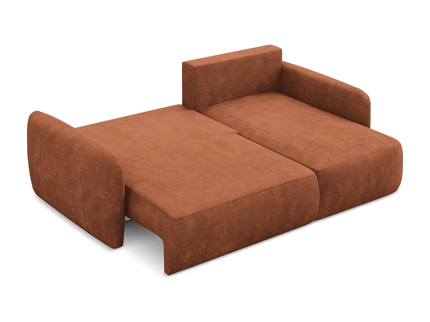 Canapé d'angle droit convertible en tissu chenille - terre cuite - LILO