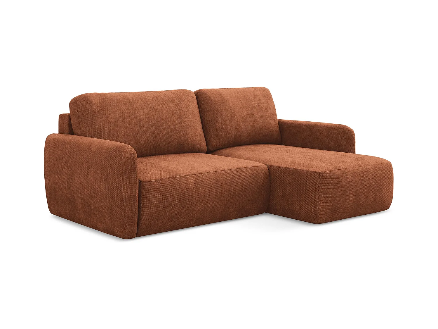 Ecksofa mit Schlaffunktion - Ecke Rechts - Chenille - Terrakotta - LILO