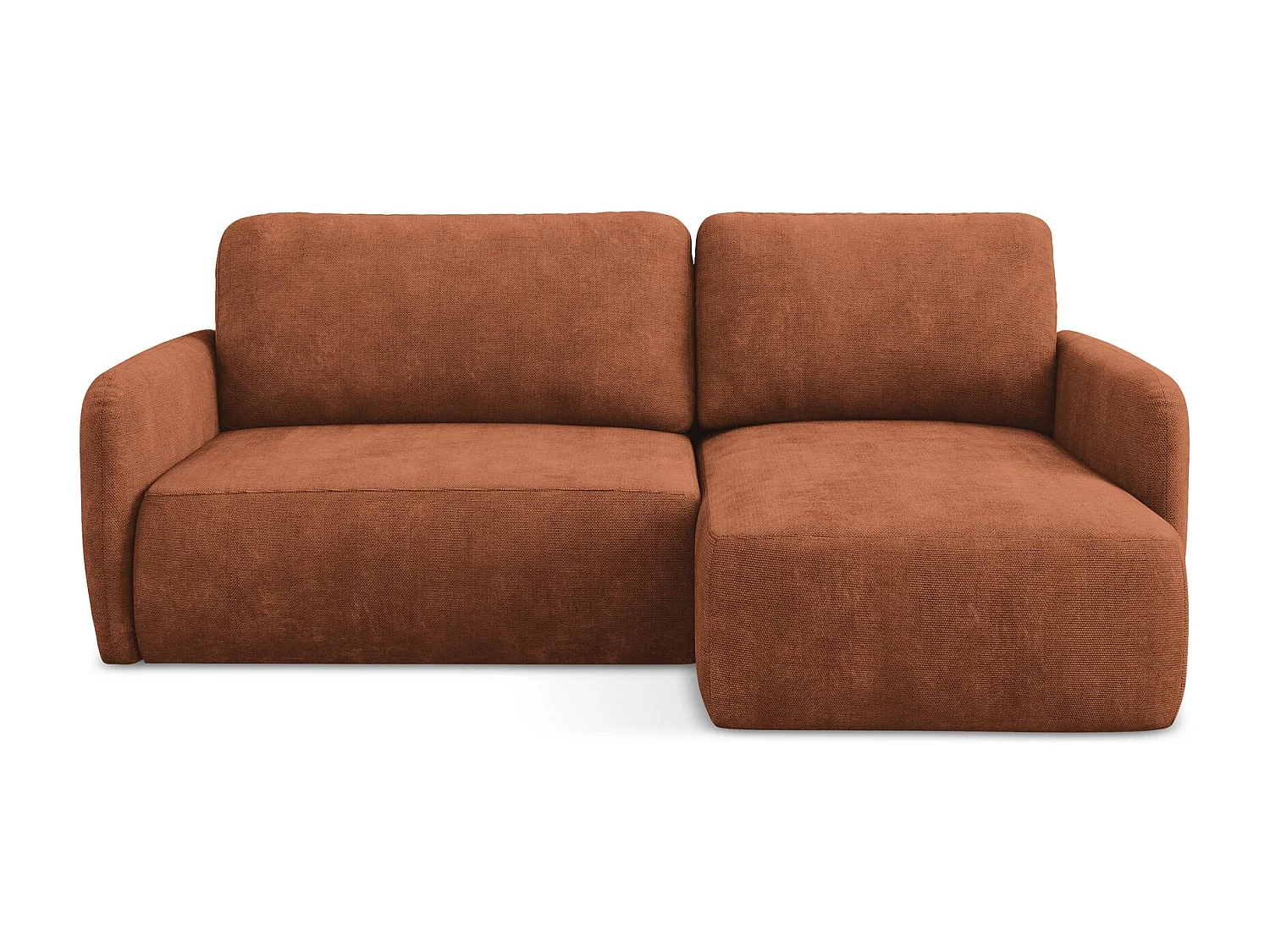Canapé d'angle droit convertible en tissu chenille - terre cuite - LILO