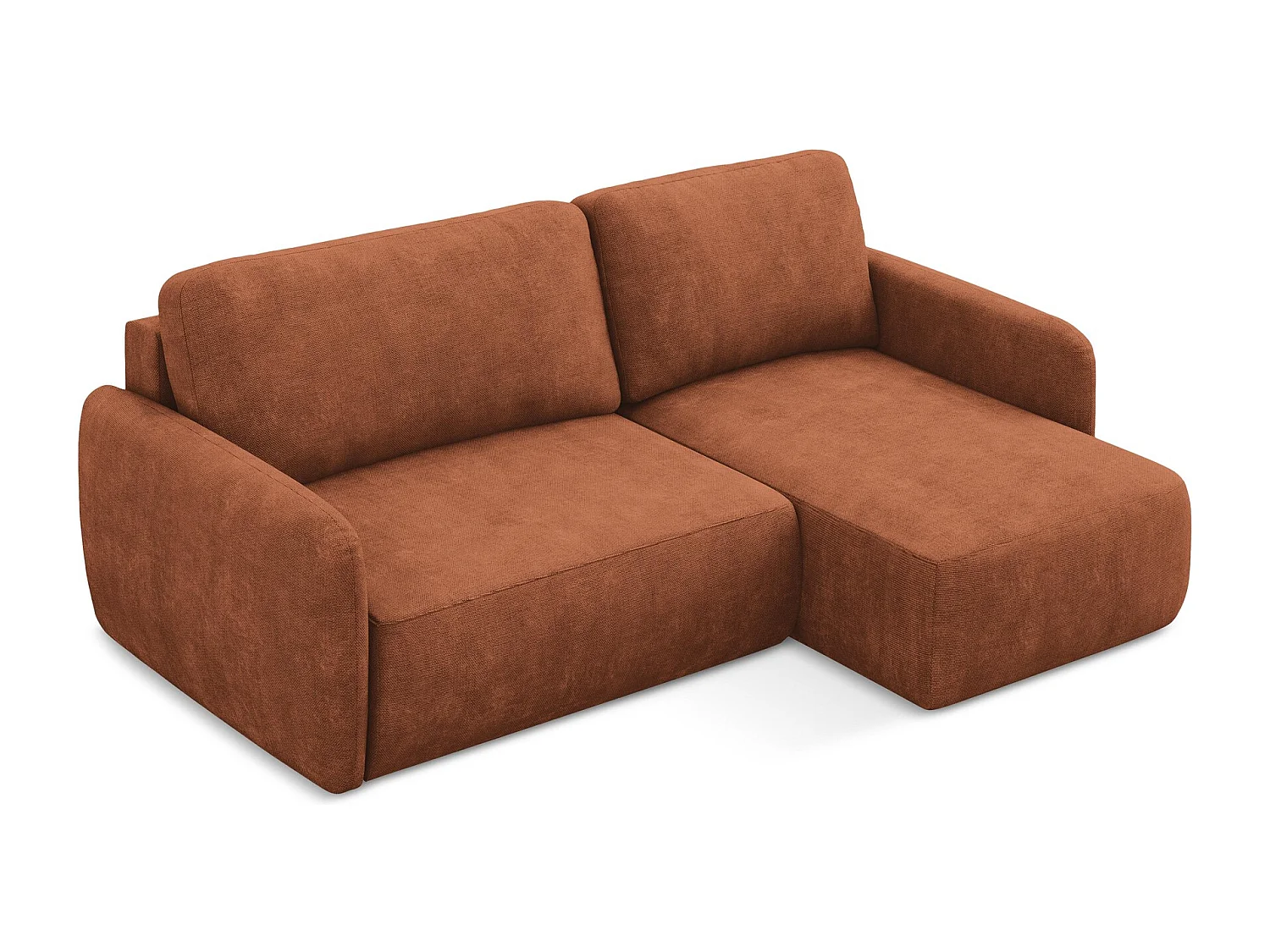 Canapé d'angle droit convertible en tissu chenille - terre cuite - LILO