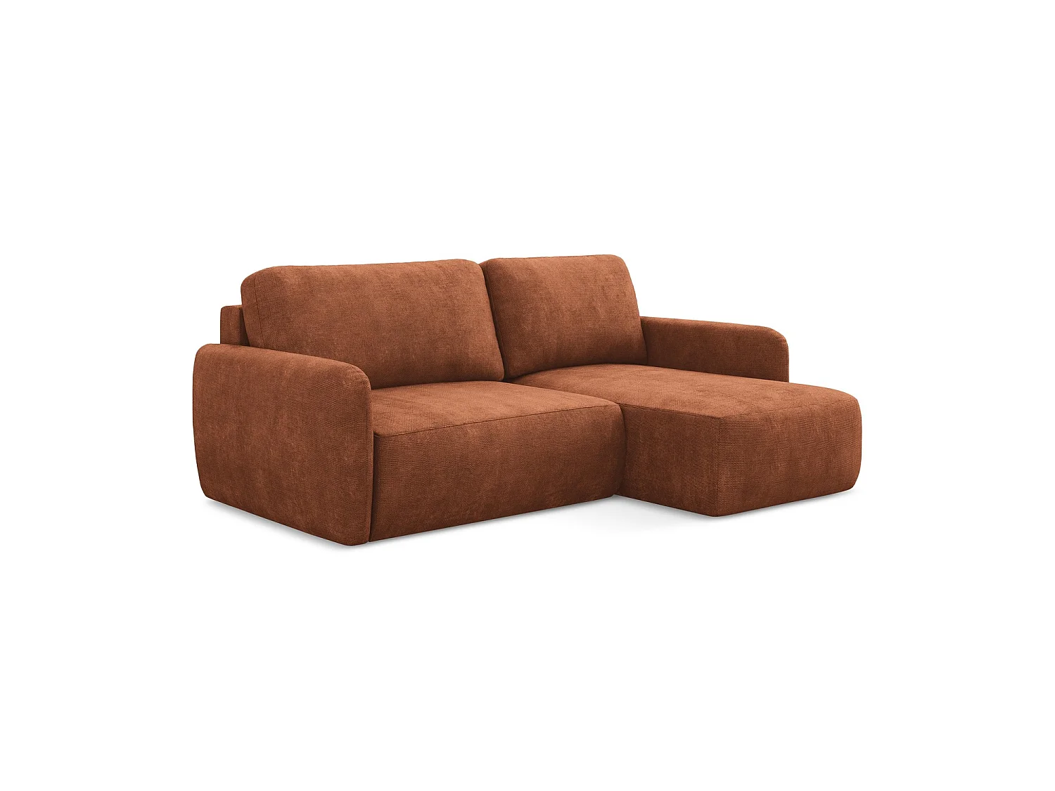 Canapé d'angle droit convertible en tissu chenille - terre cuite - CORLE