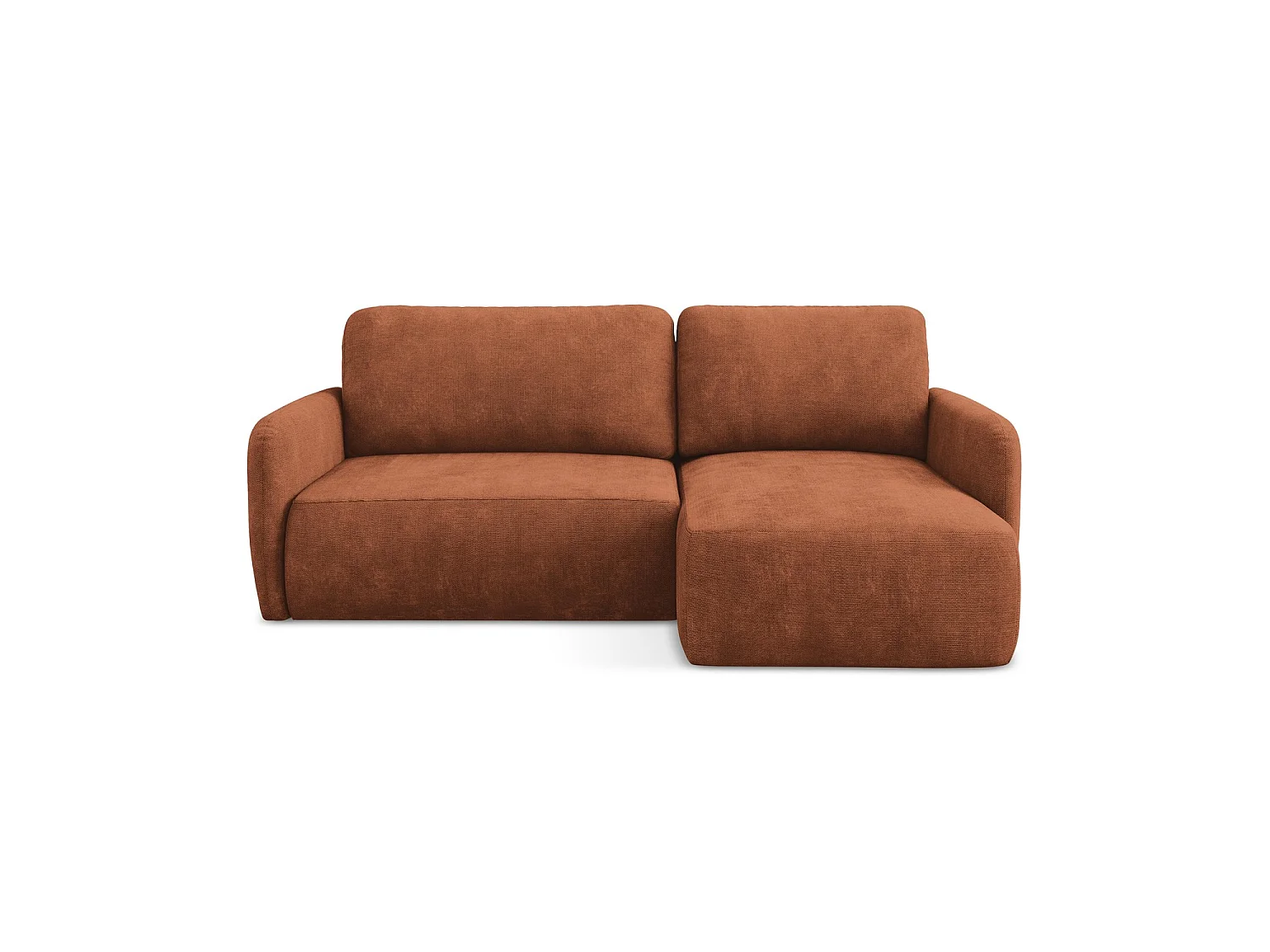 Canapé d'angle droit convertible en tissu chenille - terre cuite - CORLE