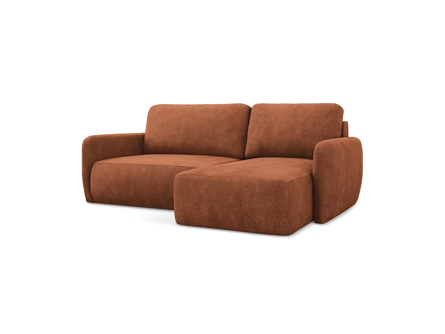 Canapé d'angle droit convertible en tissu chenille - terre cuite - CORLE