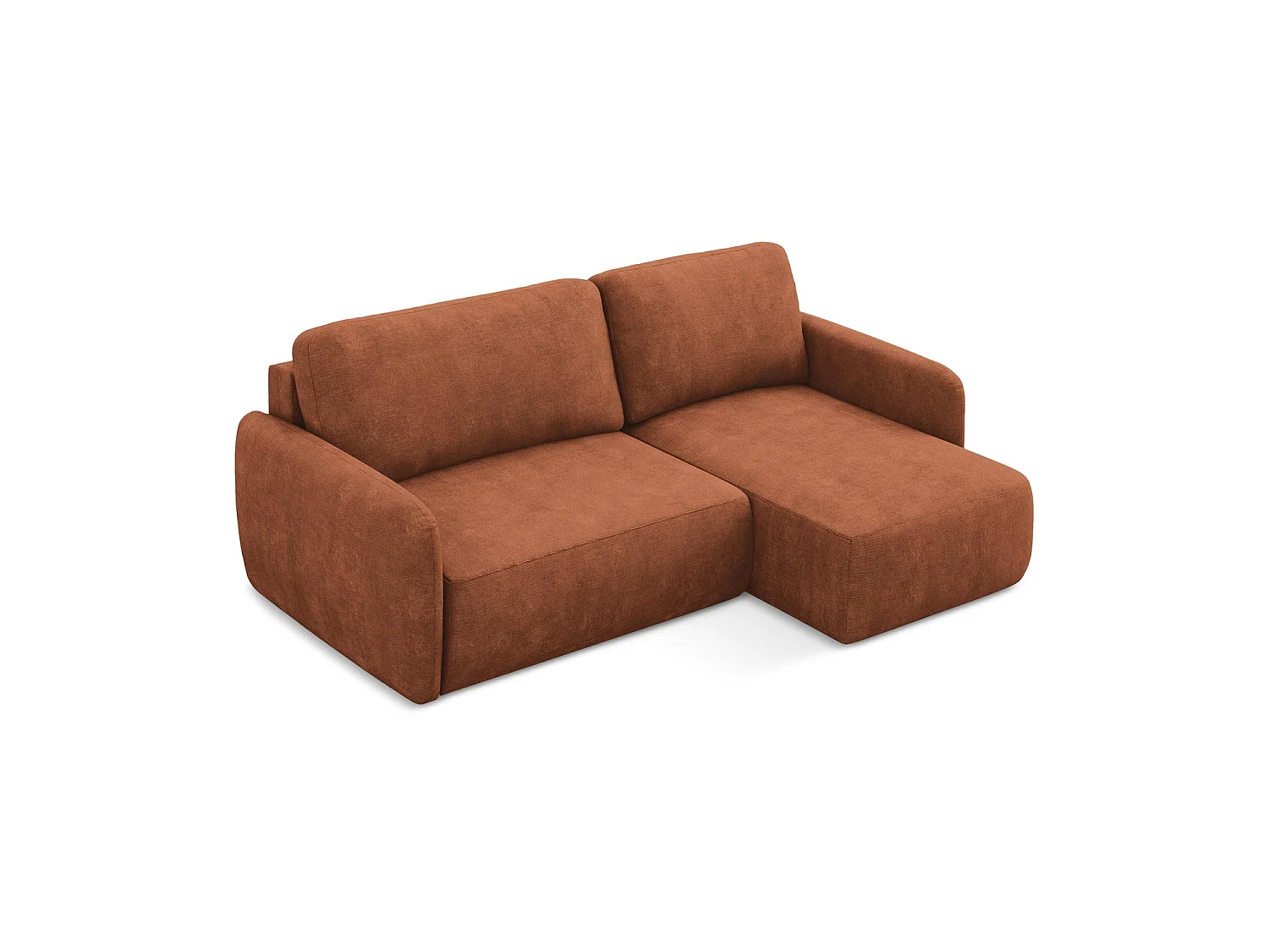 Canapé d'angle droit convertible en tissu chenille - terre cuite - CORLE