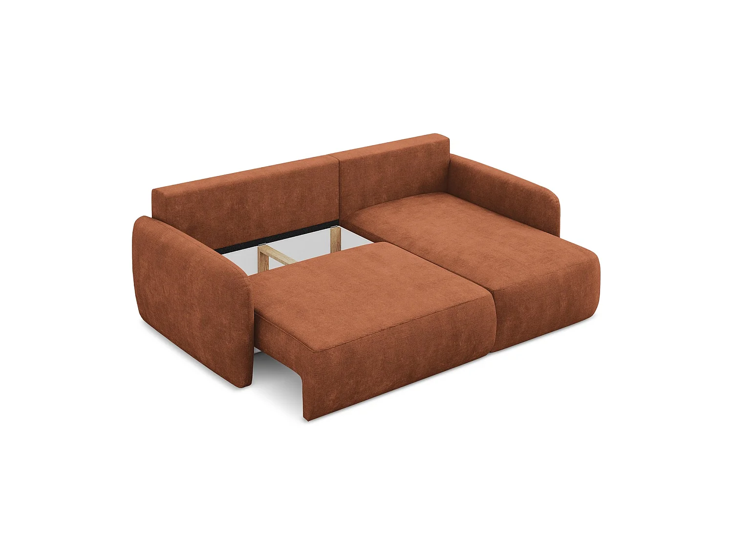 Canapé d'angle droit convertible en tissu chenille - terre cuite - CORLE