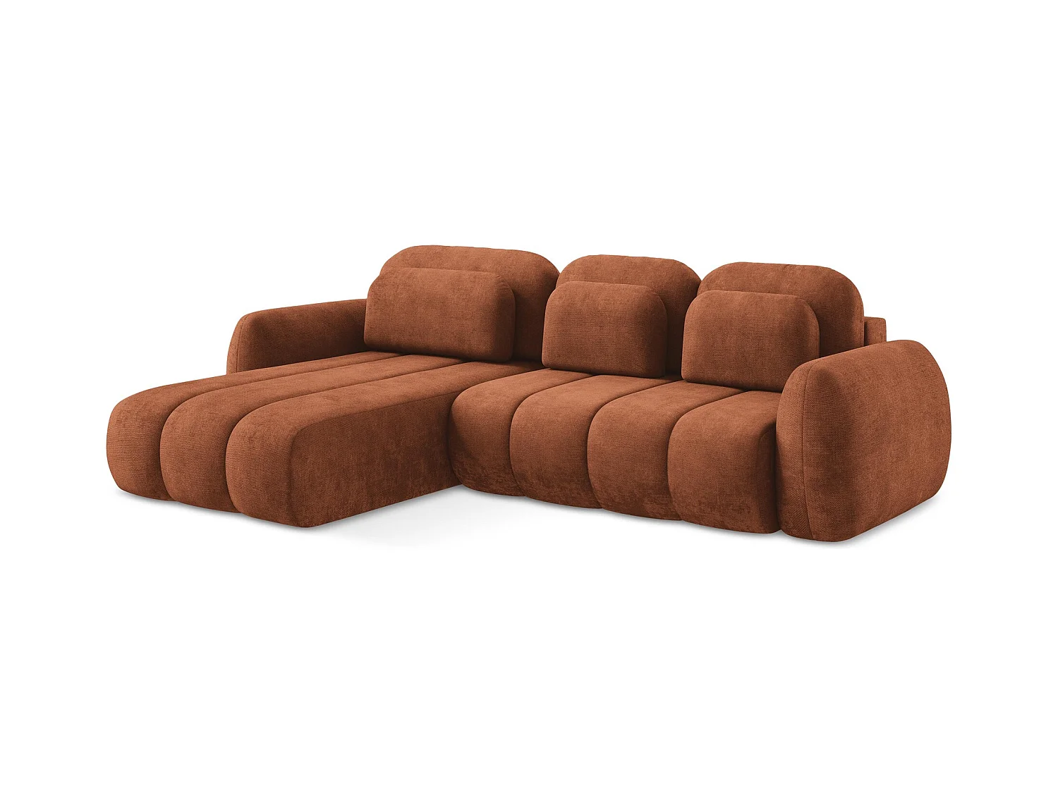 3-Sitzer Ecksofa mit Schlaffunktion - Ecke Links - Chenille - Terrakotta - PELE
