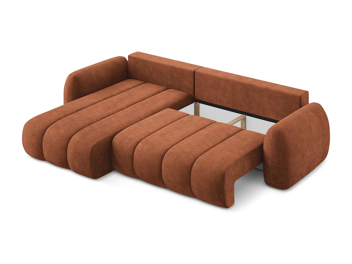 Canapé d’angle 3 places gauche convertible en tissu chenille - terre cuite - PELE