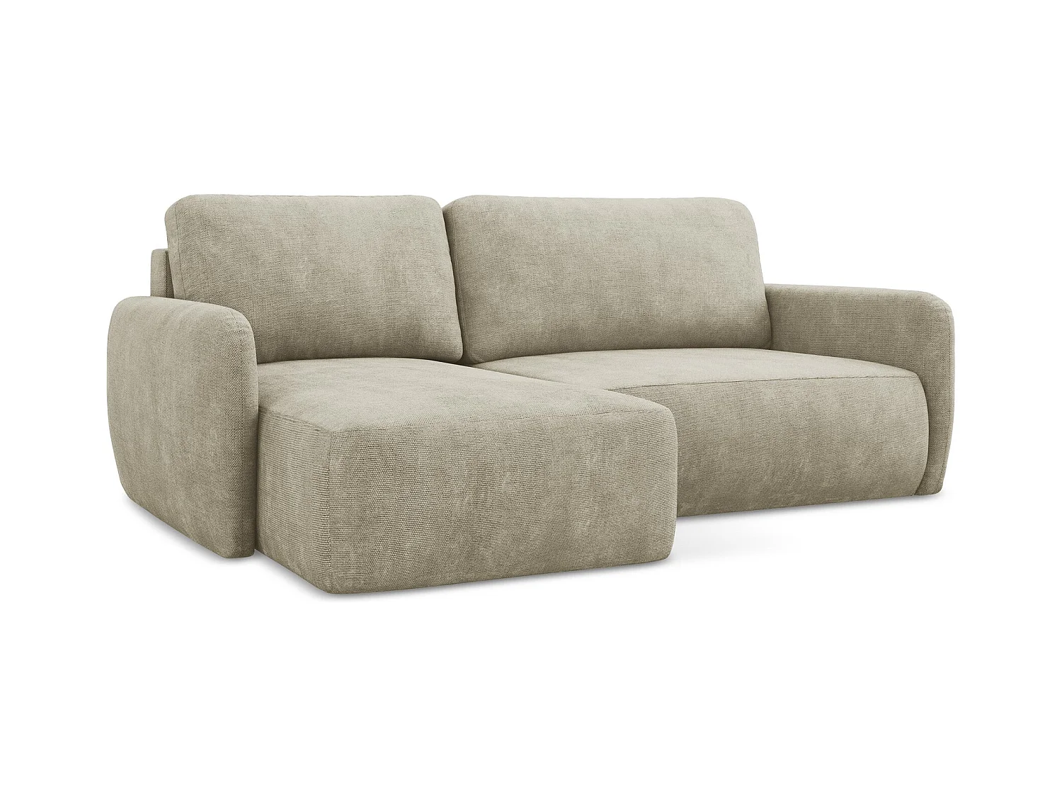 Canapé d’angle 2 places gauche convertible en tissu chenille - beige - LILO