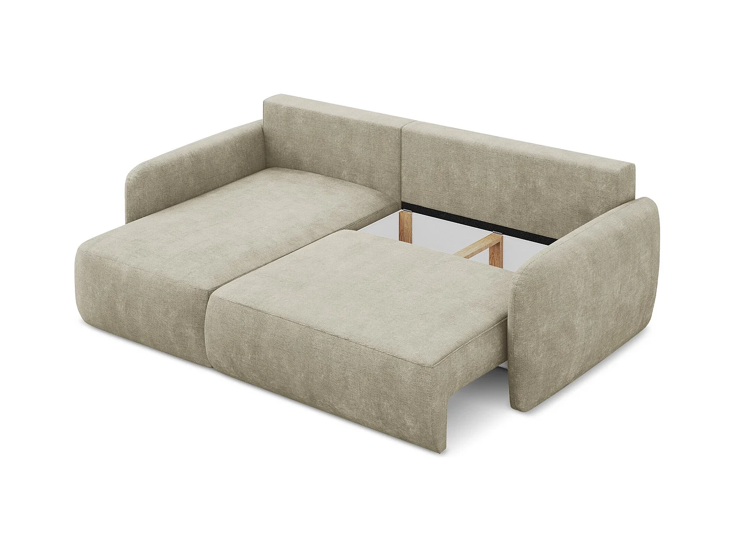 Canapé d’angle 2 places gauche convertible en tissu chenille - beige - LILO