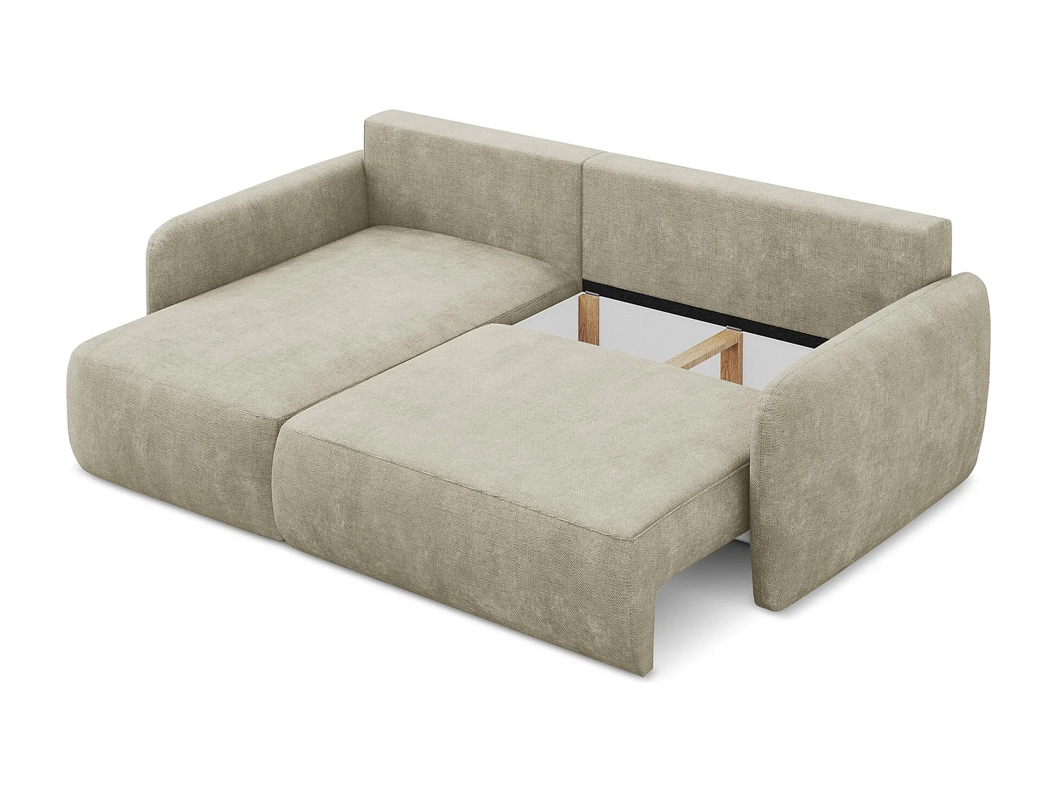 Canapé d’angle 2 places gauche convertible en tissu chenille - beige - LILO