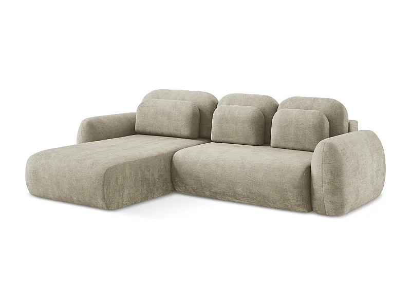 Canapé d’angle 3 places gauche convertible en tissu chenille - beige - LOHI