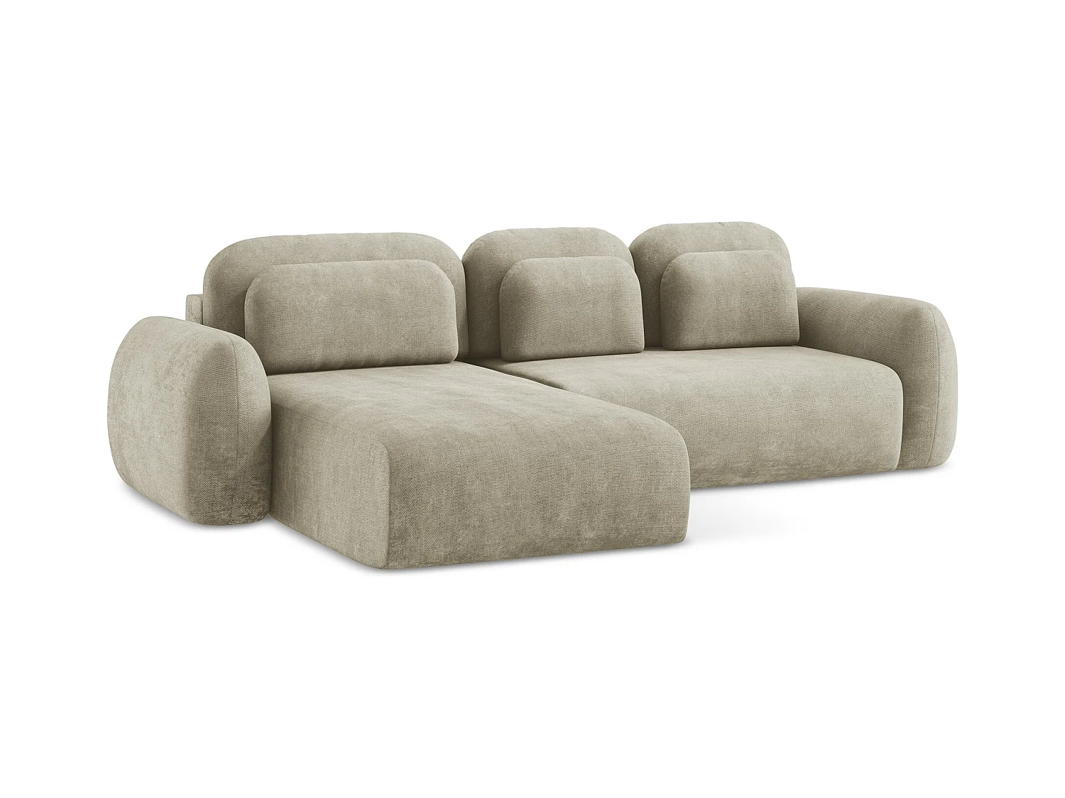 Canapé d’angle 3 places gauche convertible en tissu chenille - beige - LOHI