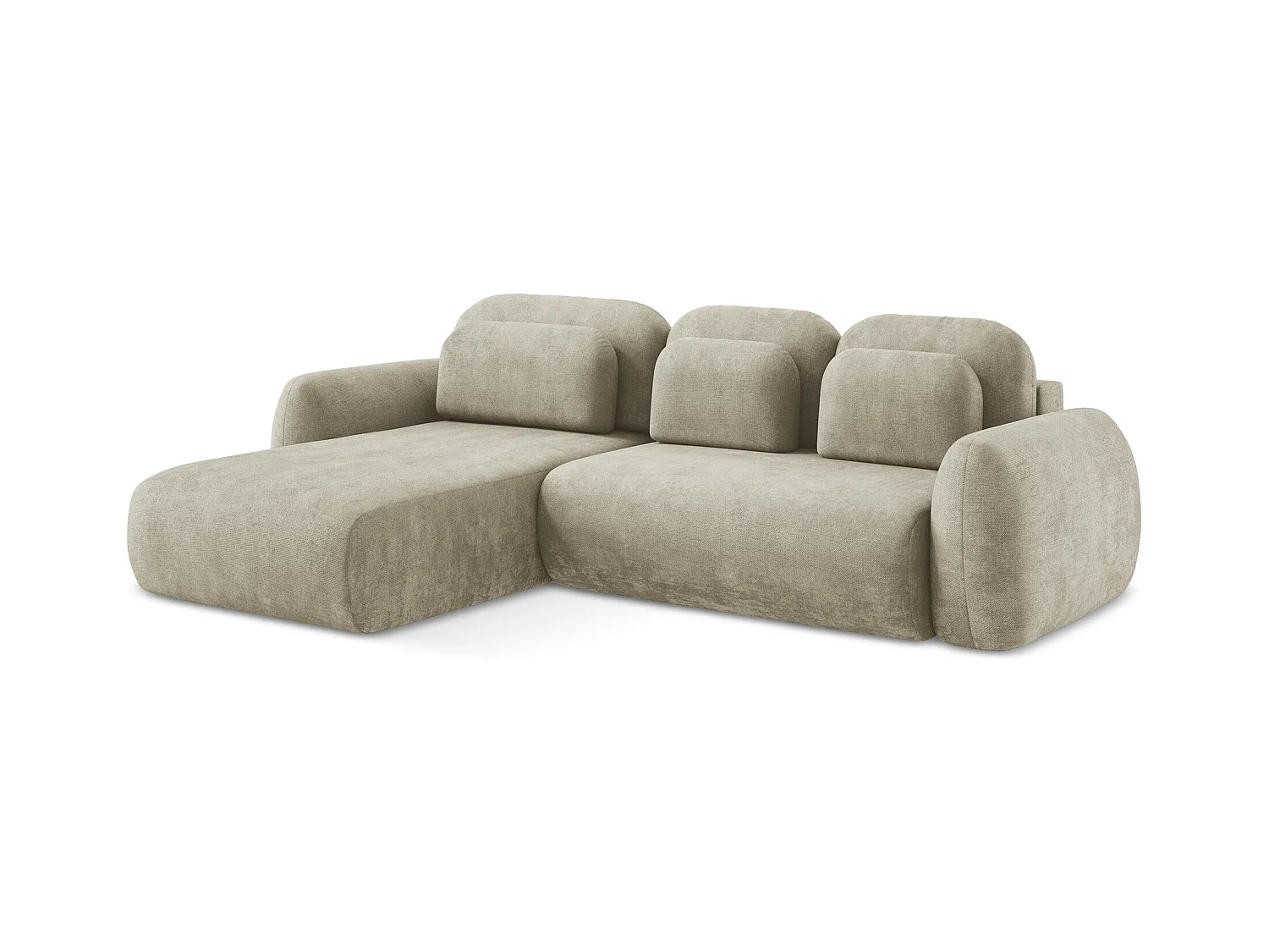 Canapé d’angle 3 places gauche convertible en tissu chenille - beige - LOHI