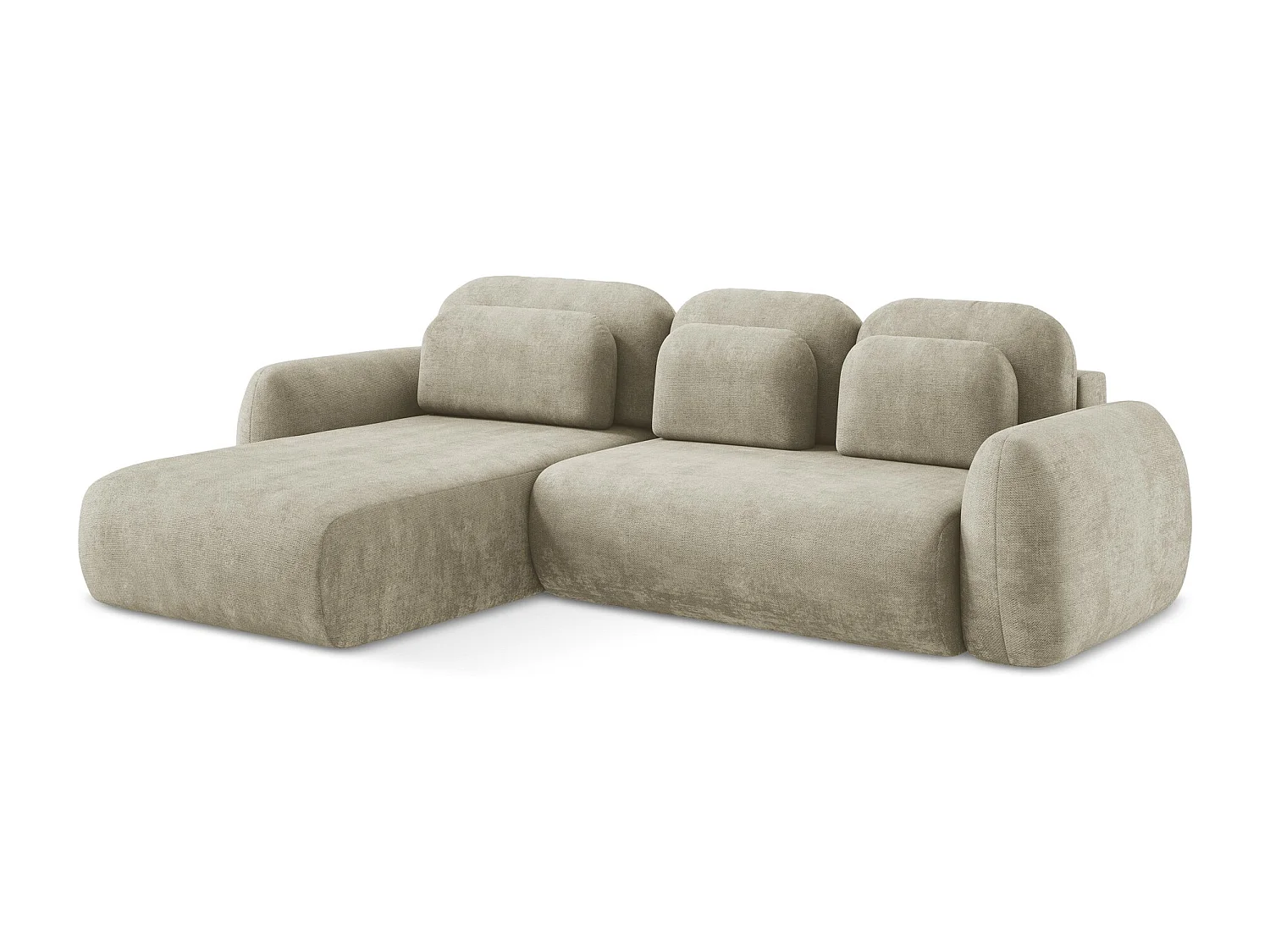 Canapé d’angle 3 places gauche convertible en tissu chenille - beige - LOHI